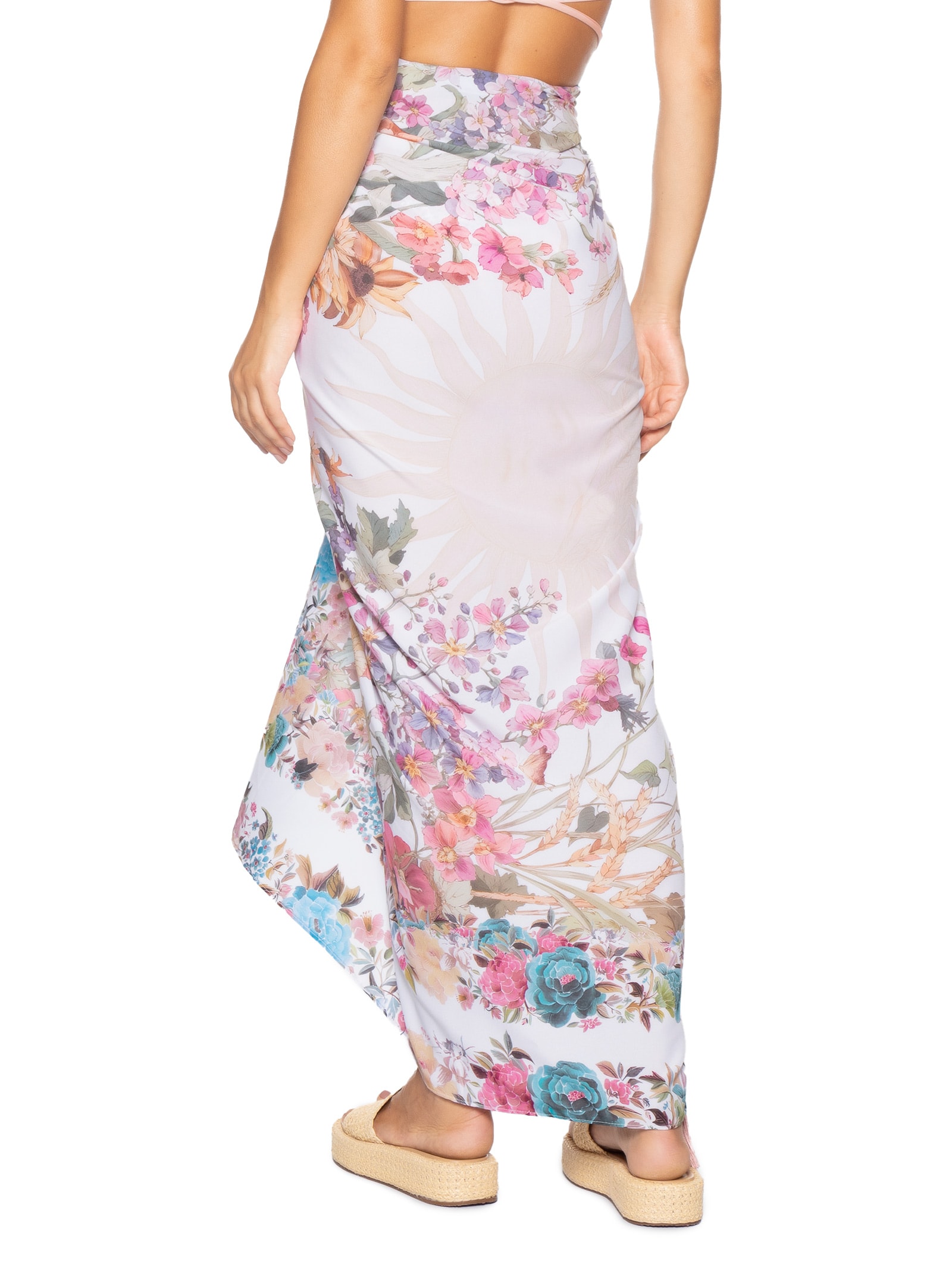 Canga Feminina Floral Branco Mktbeach