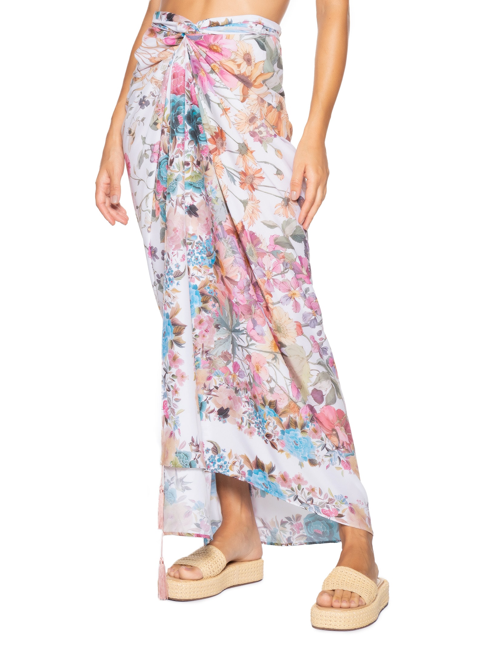 Canga Feminina Floral Branco Mktbeach