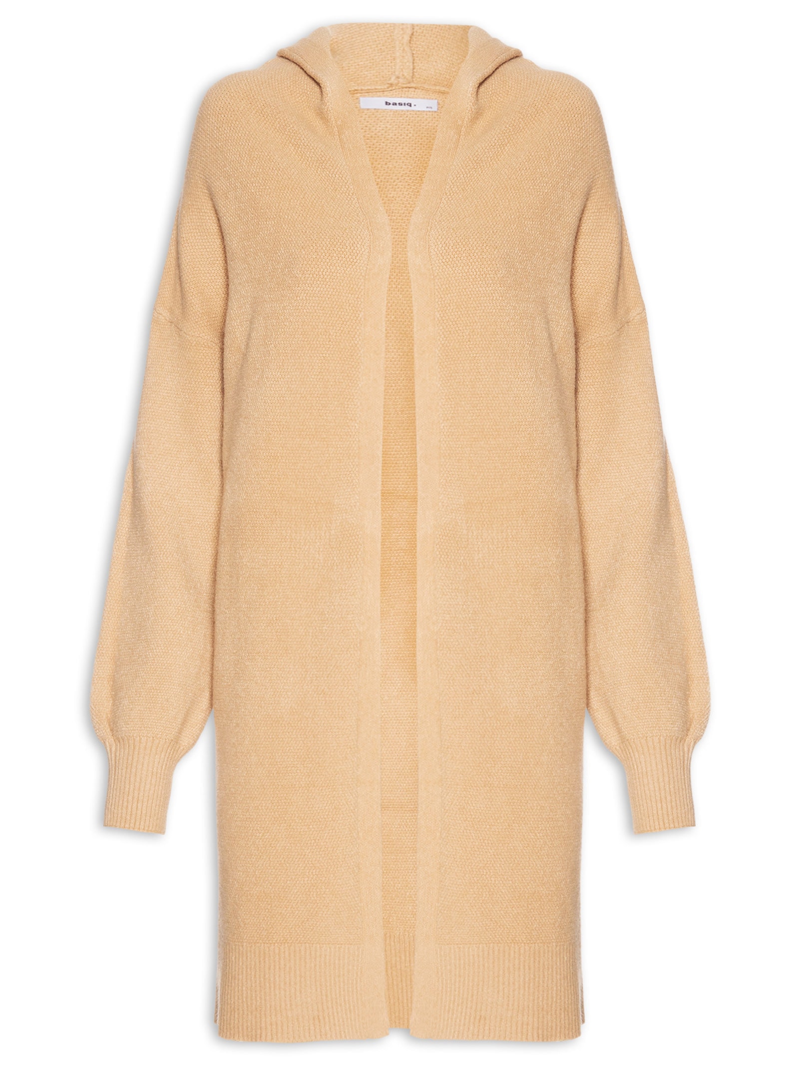 Cardigã Feminino Alongada Com Capuz Bege Basiq