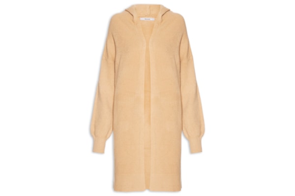 Cardigã Feminino Alongada Com Capuz - Bege