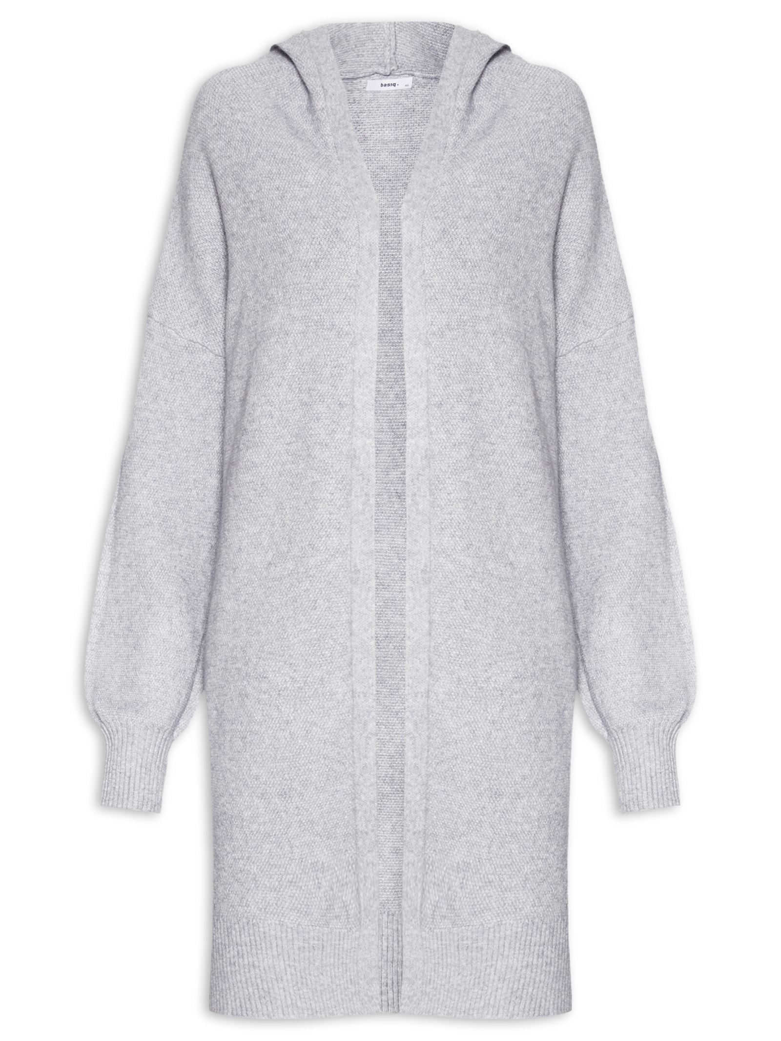 Cardigã Feminino Alongada Com Capuz Cinza Basiq