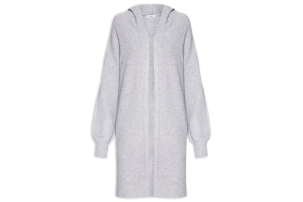 Cardigã Feminino Alongada Com Capuz - Cinza