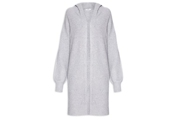 Cardigã Feminino Alongada Com Capuz - Cinza