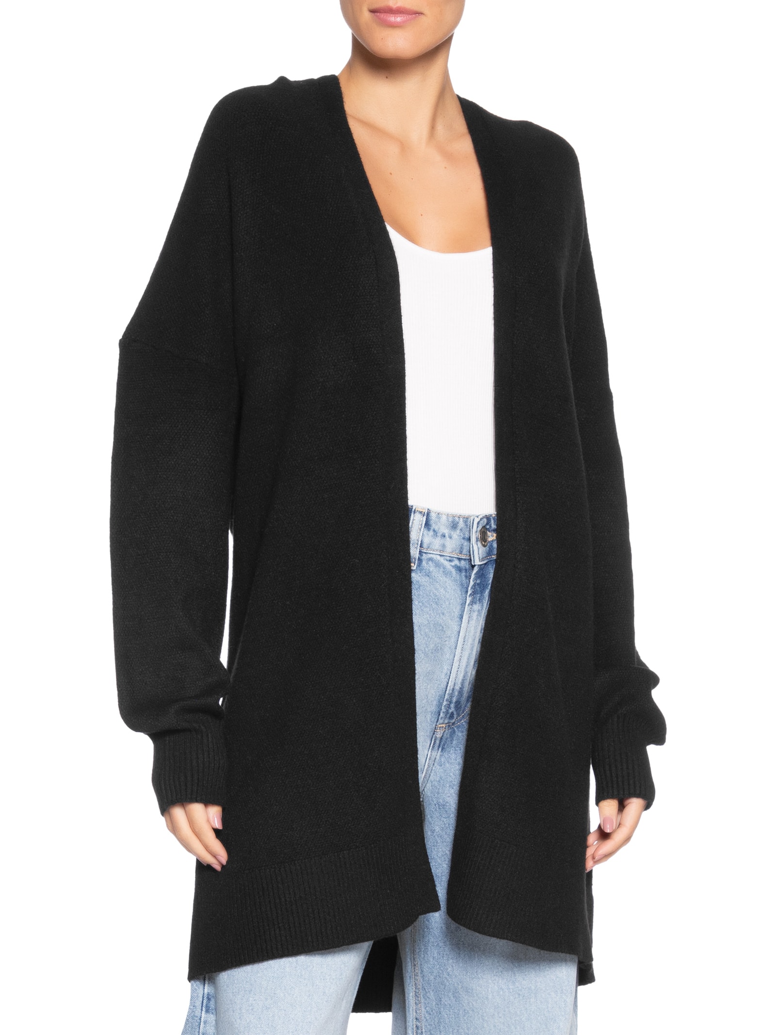 Cardigã Feminino Alongada Com Capuz Preto Basiq