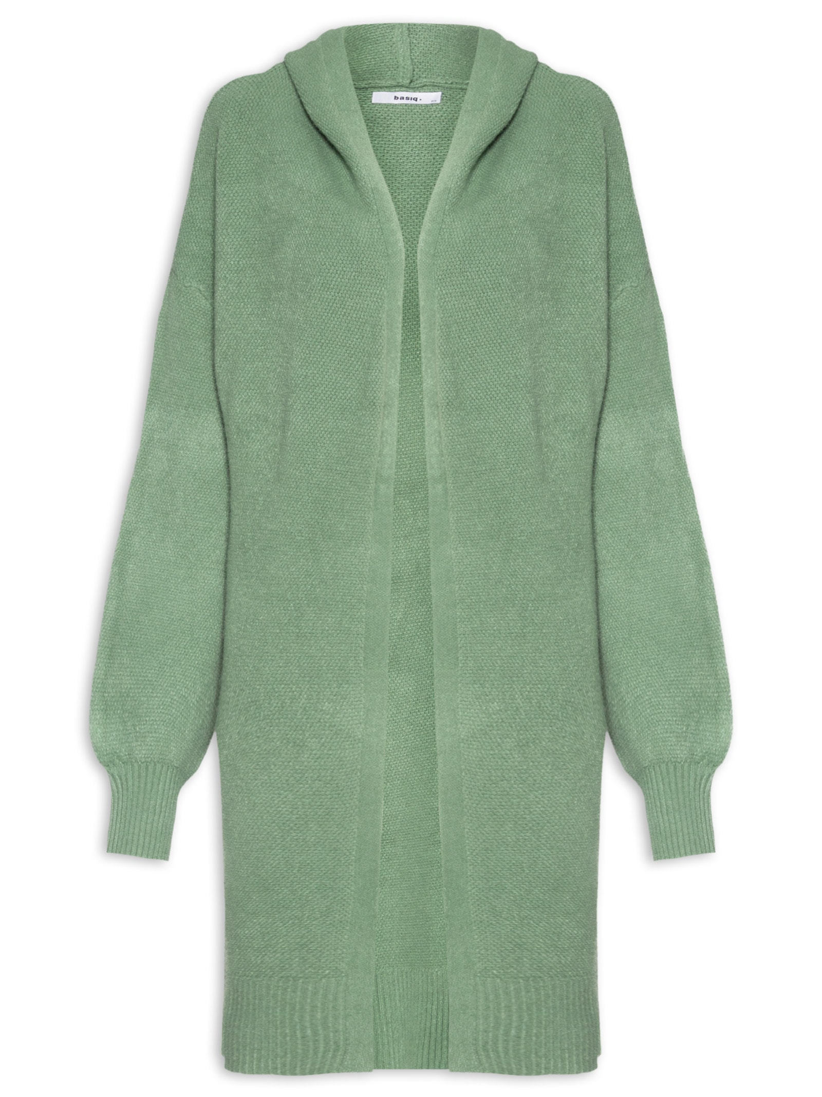 Cardigã Feminino Alongada Com Capuz Verde Basiq