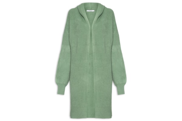 Cardigã Feminino Alongada Com Capuz - Verde