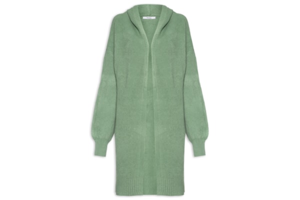 Cardigã Feminino Alongada Com Capuz - Verde
