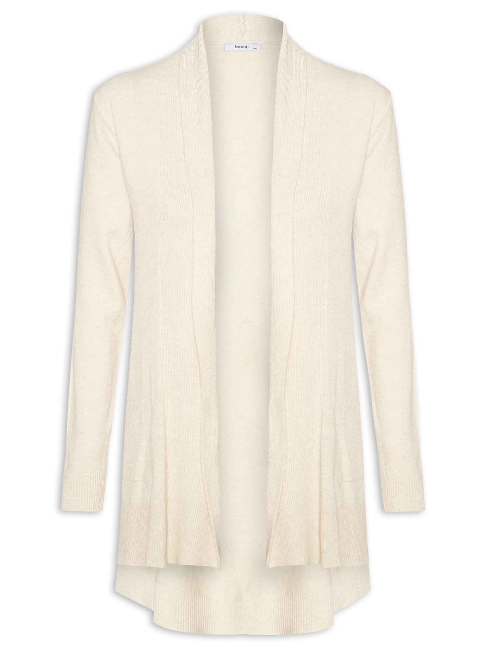 Cardigã Feminino Alongado Comfy Em Tricot Bege Basiq