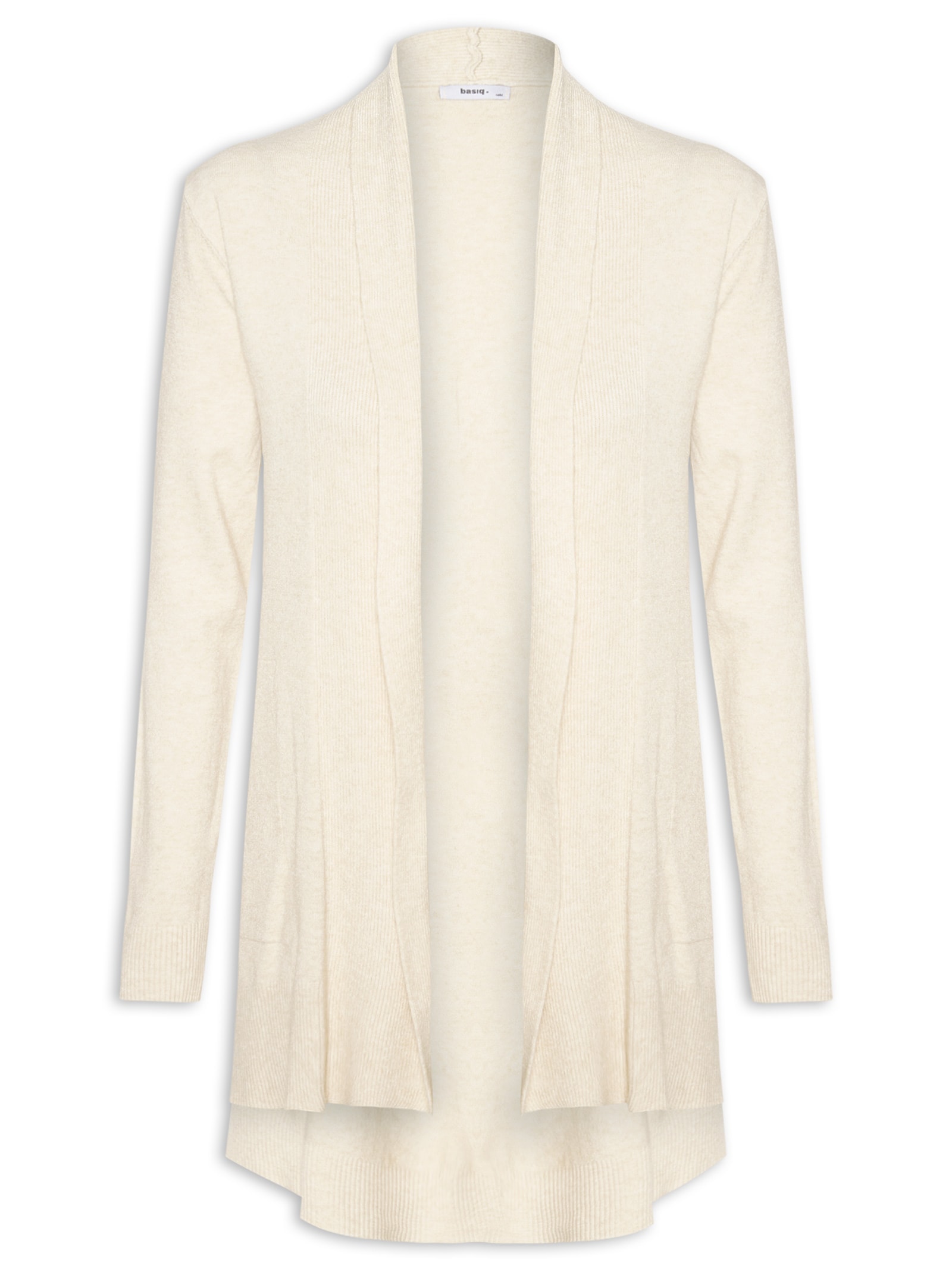 Cardigã Feminino Alongado Comfy Em Tricot Bege Basiq