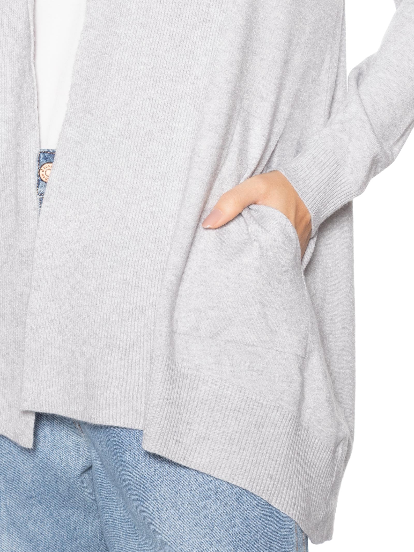 Cardigã Feminino Alongado Comfy Em Tricot Cinza Basiq