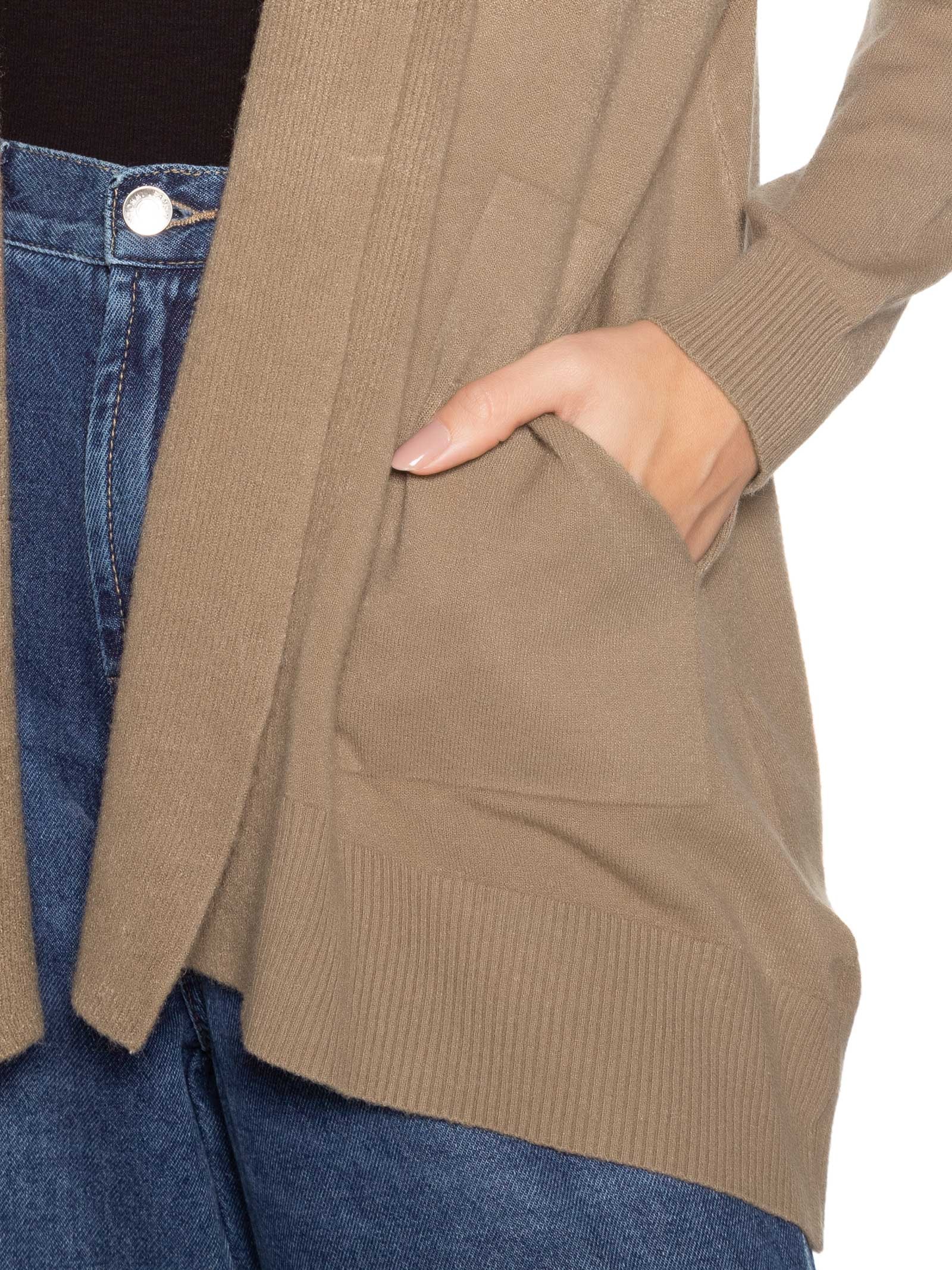 Cardigã Feminino Alongado Comfy Em Tricot Marrom Basiq