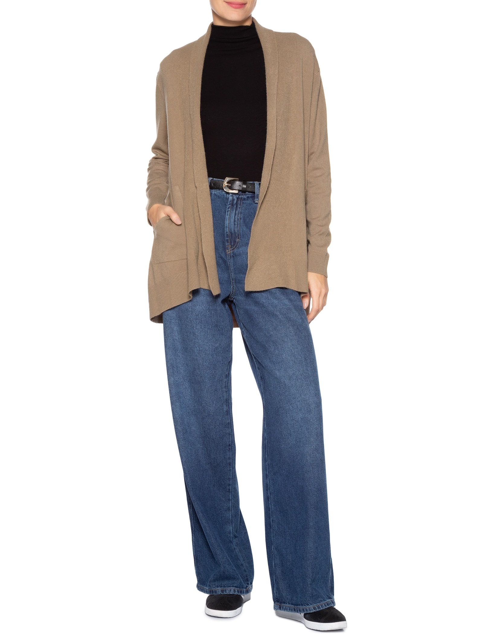 Cardigã Feminino Alongado Comfy Em Tricot Marrom Basiq