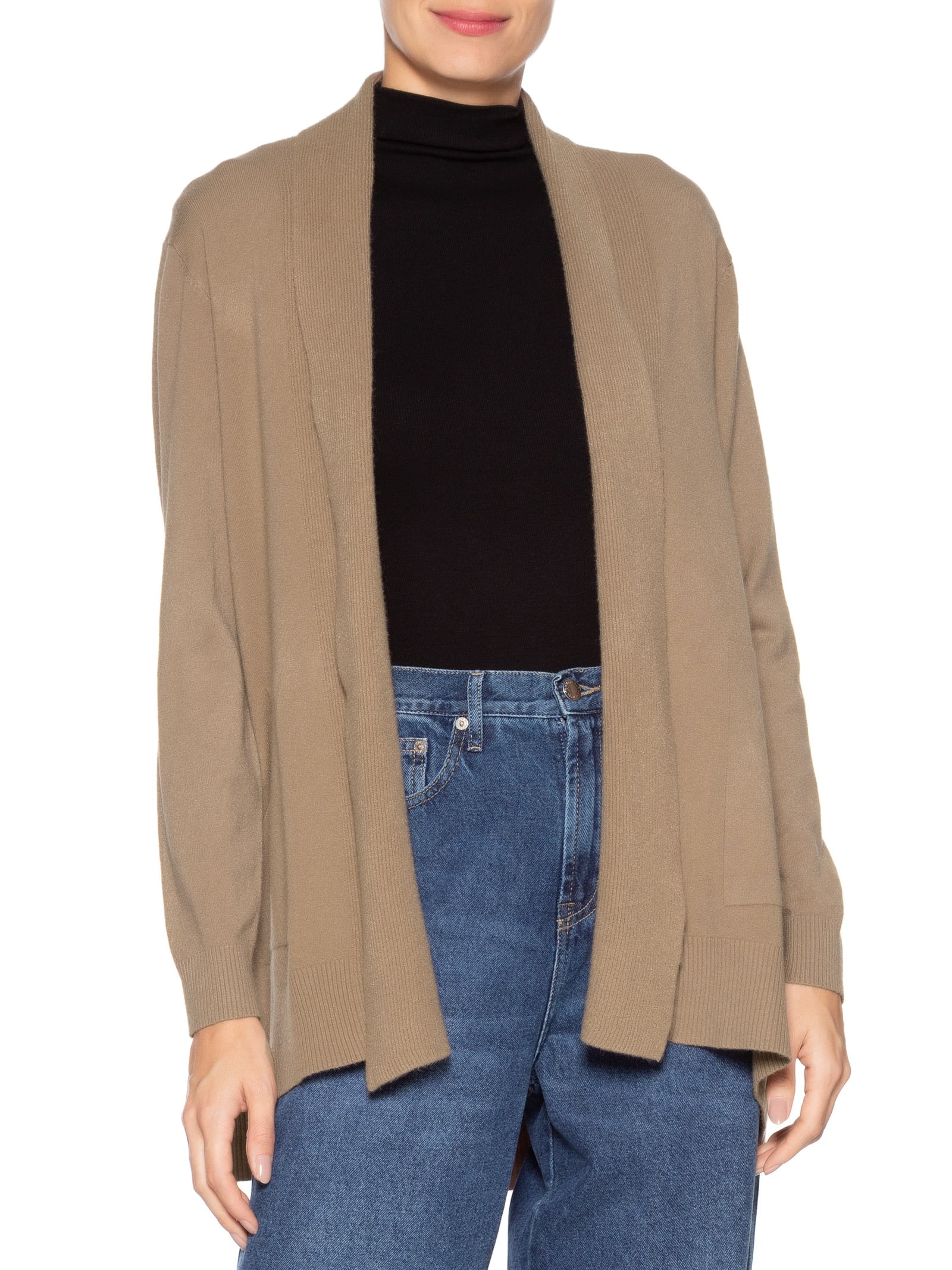 Cardigã Feminino Alongado Comfy Em Tricot Marrom Basiq