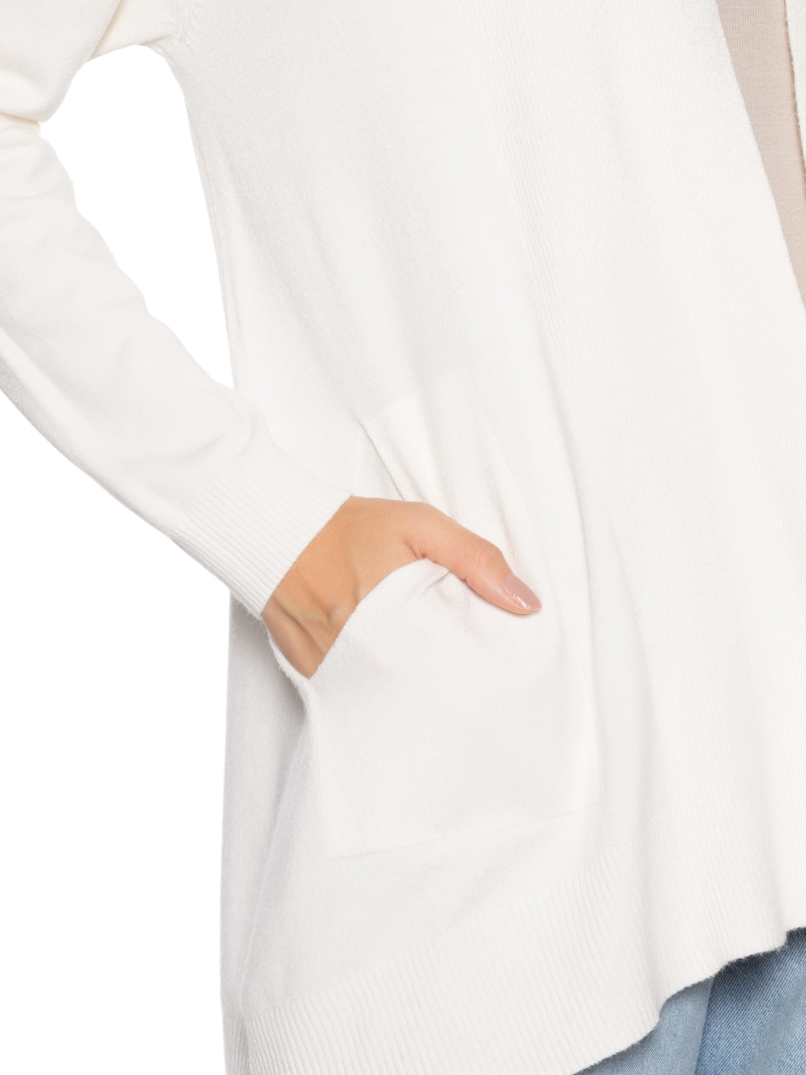 Cardigã Feminino Alongado Comfy Em Tricot Off White Basiq