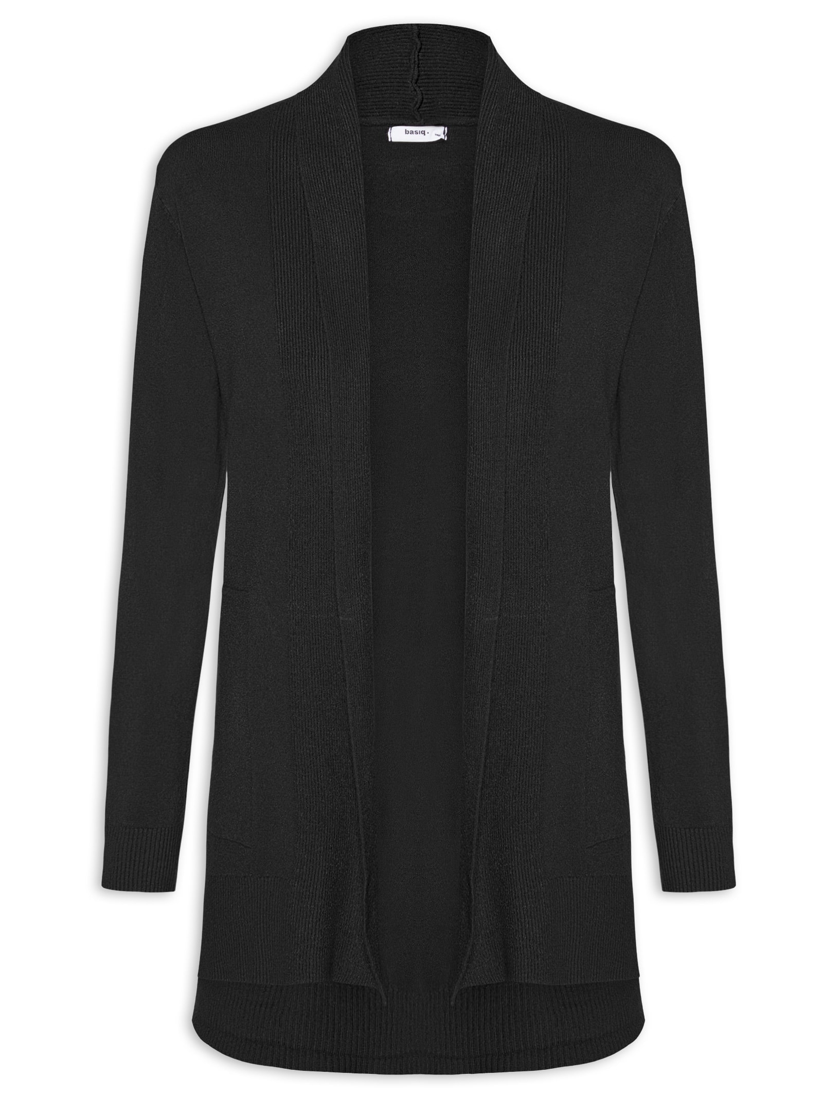 Cardigã Feminino Alongado Comfy Em Tricot Preto Basiq