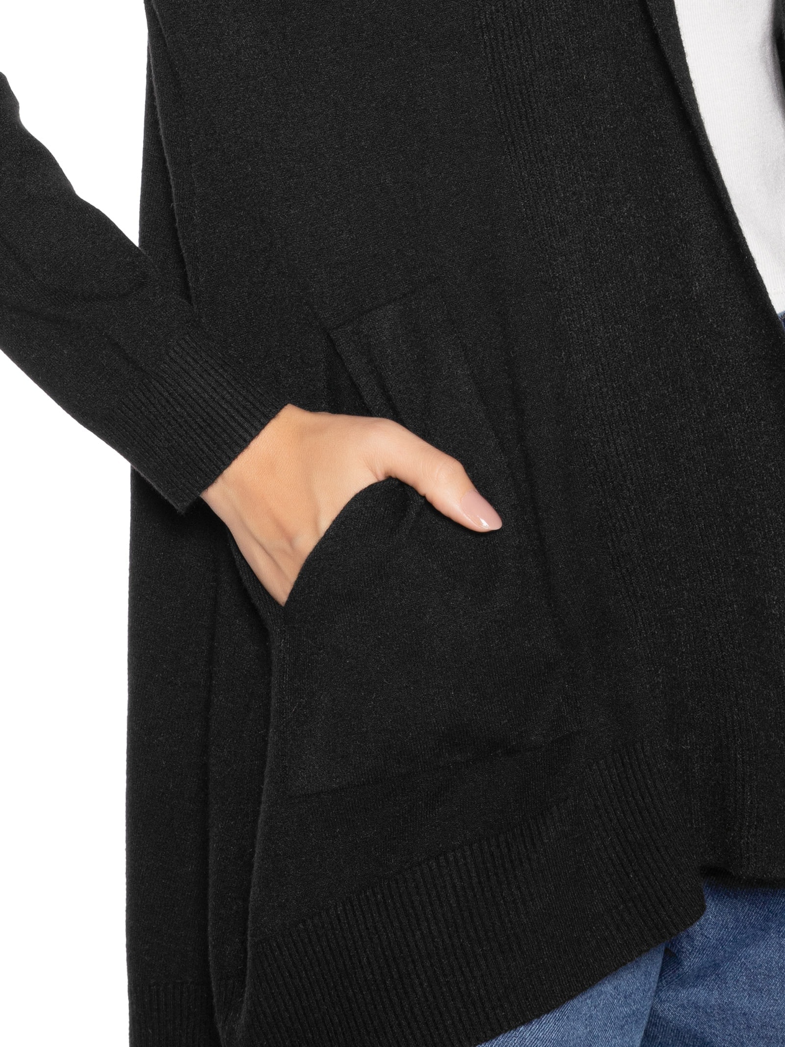 Cardigã Feminino Alongado Comfy Em Tricot Preto Basiq