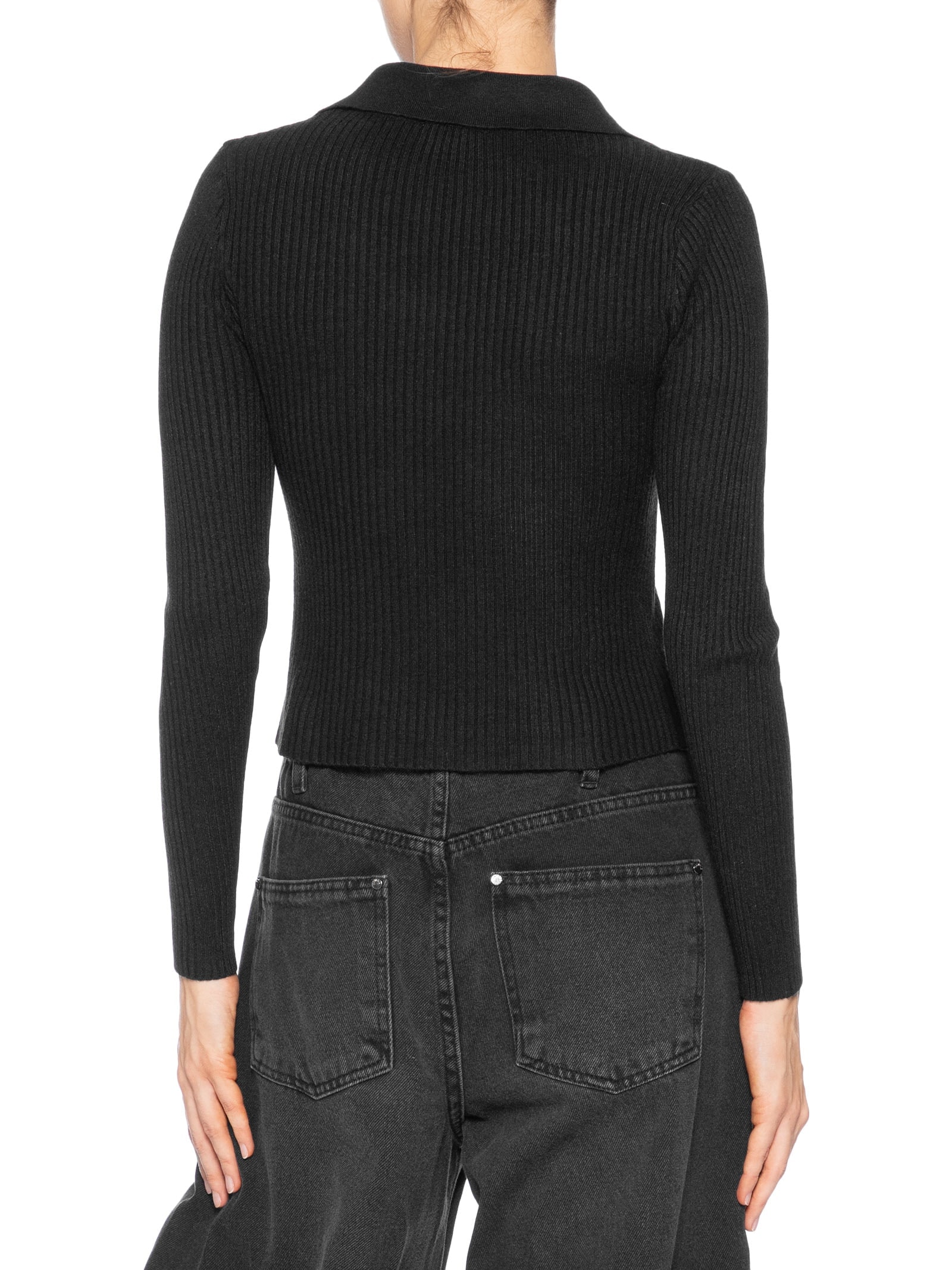 Cardigã Feminino Canelado Gola Polo Preto Basiq