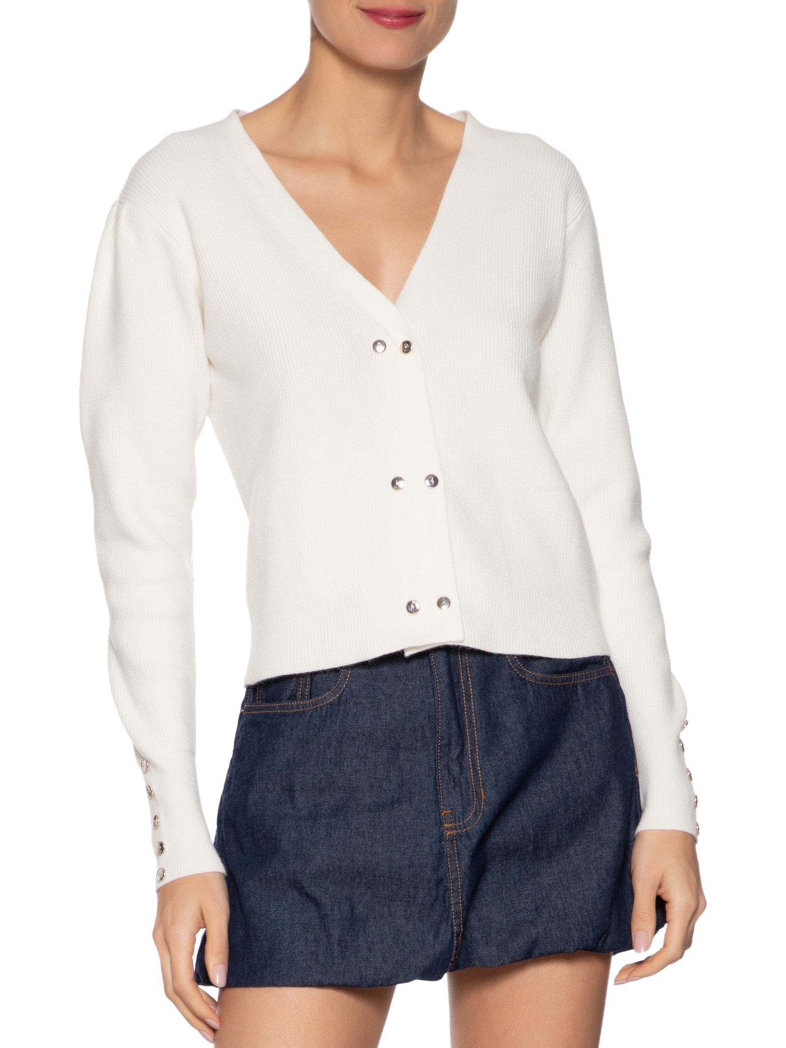 Cardigã Feminino Com Abotoamento Duplo Off White Market 33