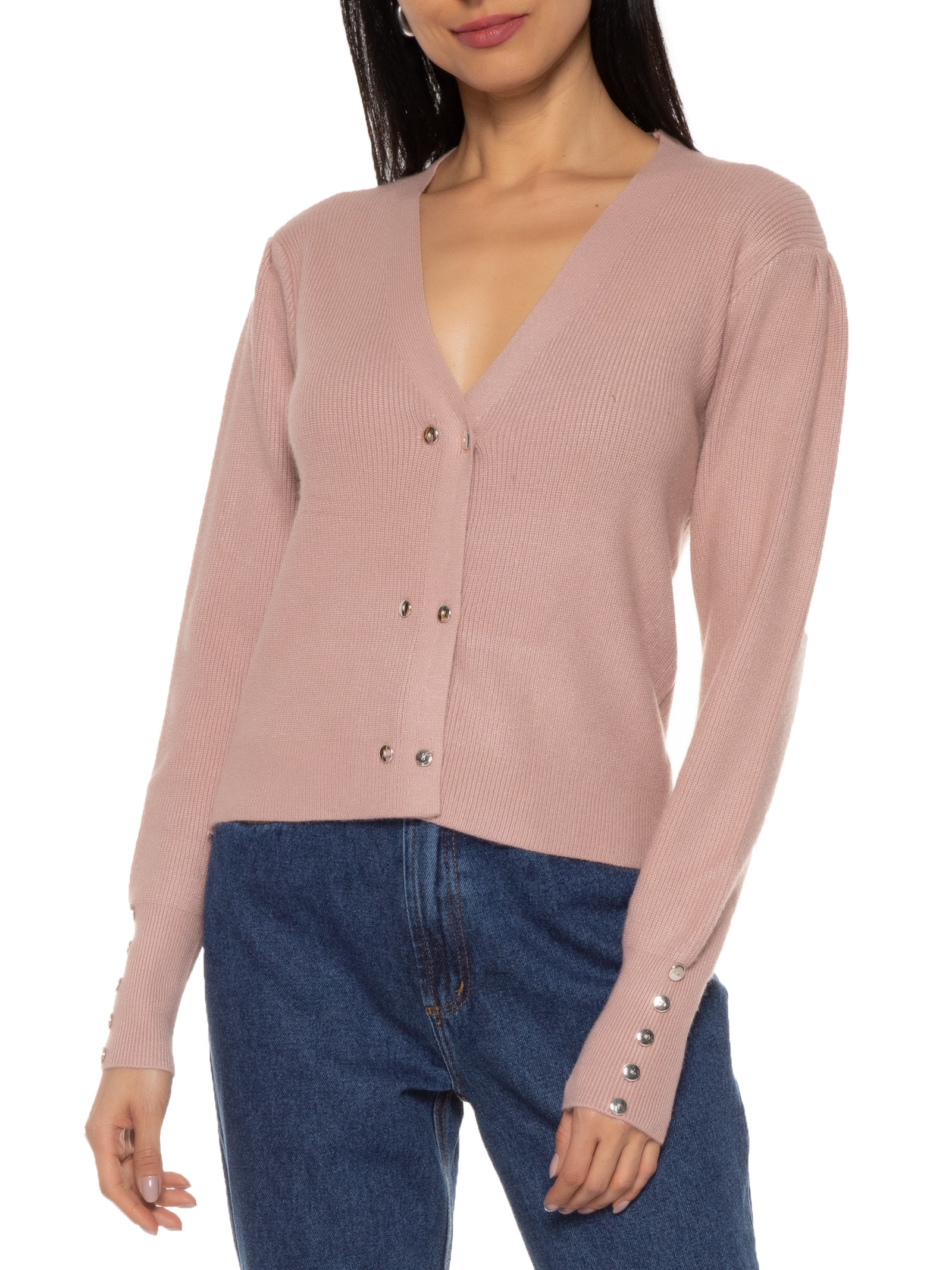 Cardigã Feminino Com Abotoamento Duplo Rosa Market 33