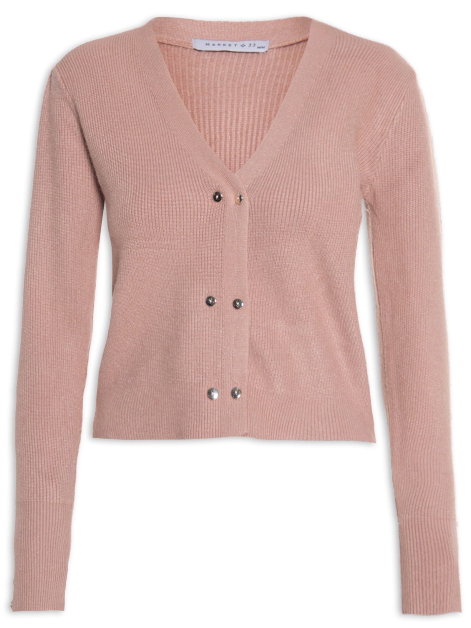 Cardigã Feminino Com Abotoamento Duplo Rosa Market 33