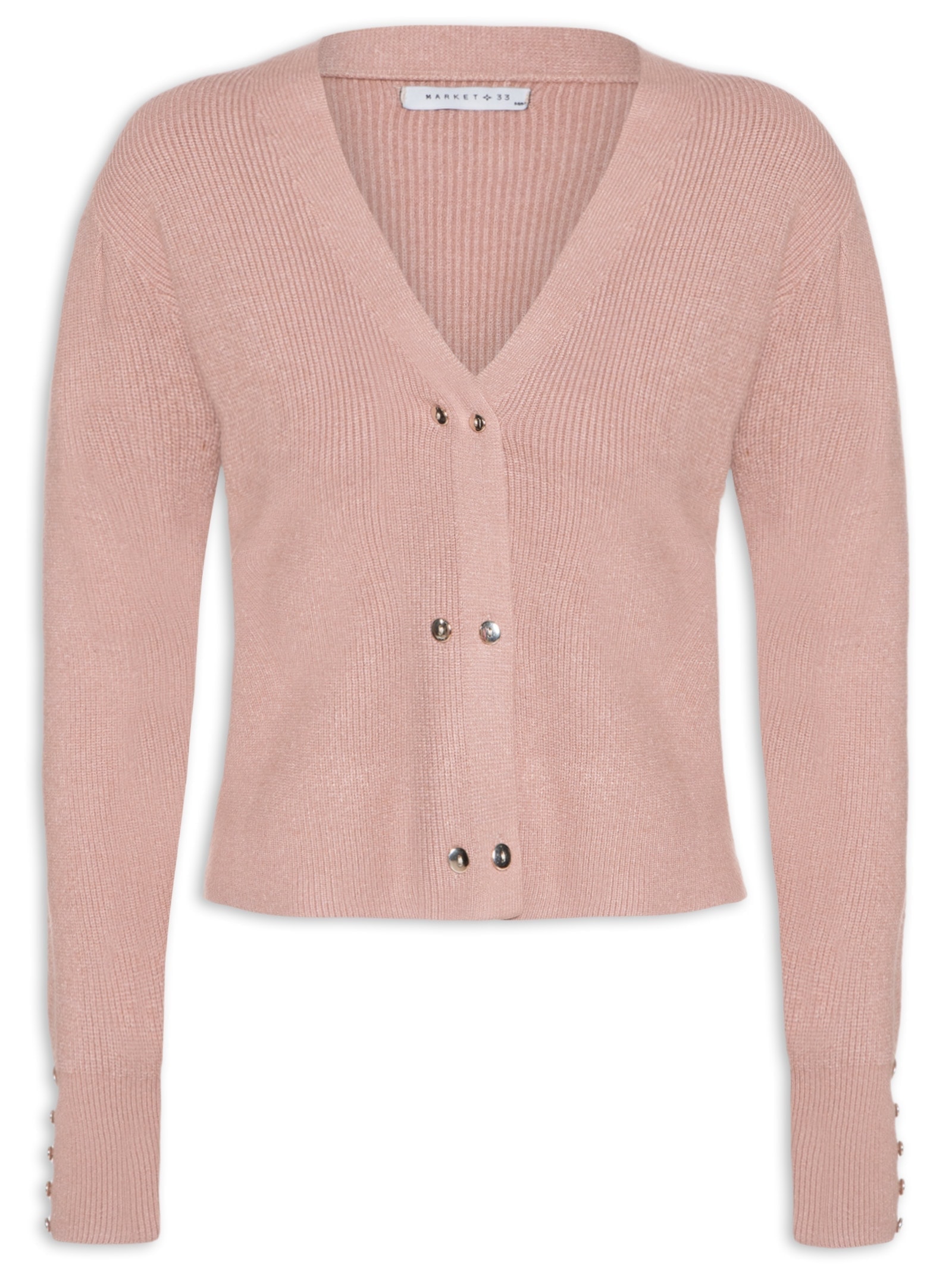 Cardigã Feminino Com Abotoamento Duplo Rosa Market 33