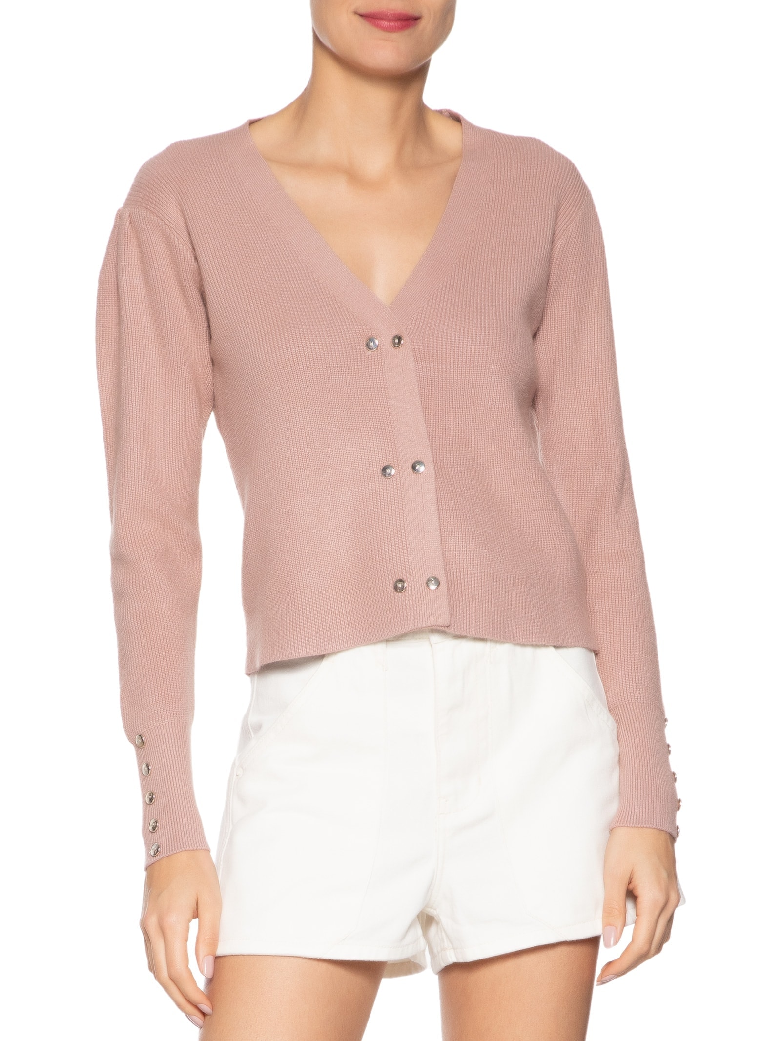 Cardigã Feminino Com Abotoamento Duplo Rosa Market 33
