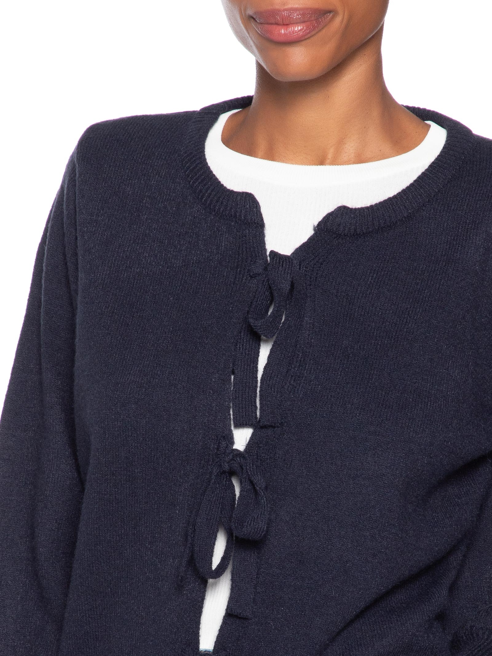 Cardigã Feminino Com Amarração Azul Market 33