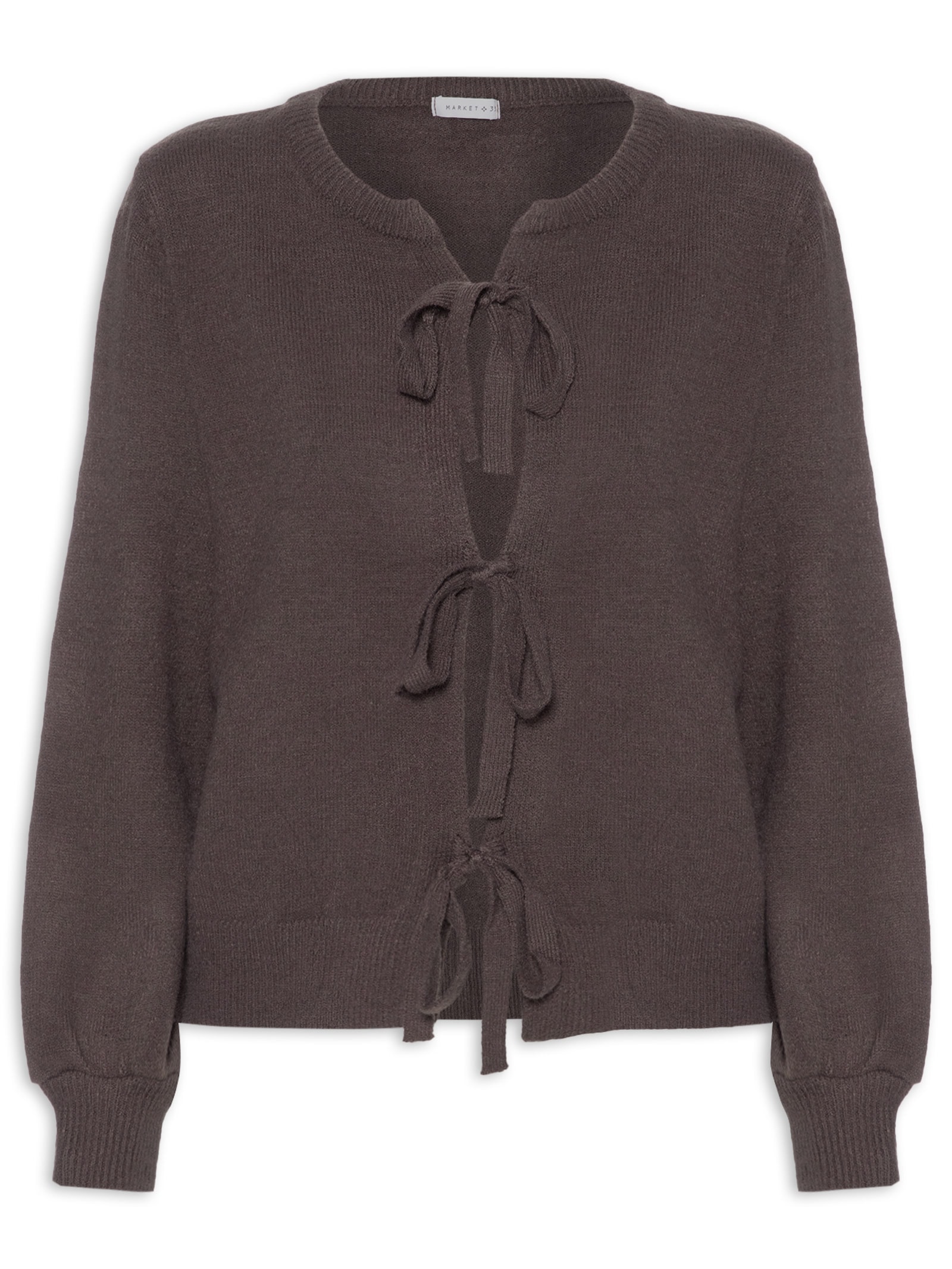 Cardigã Feminino Com Amarração Marrom Market 33
