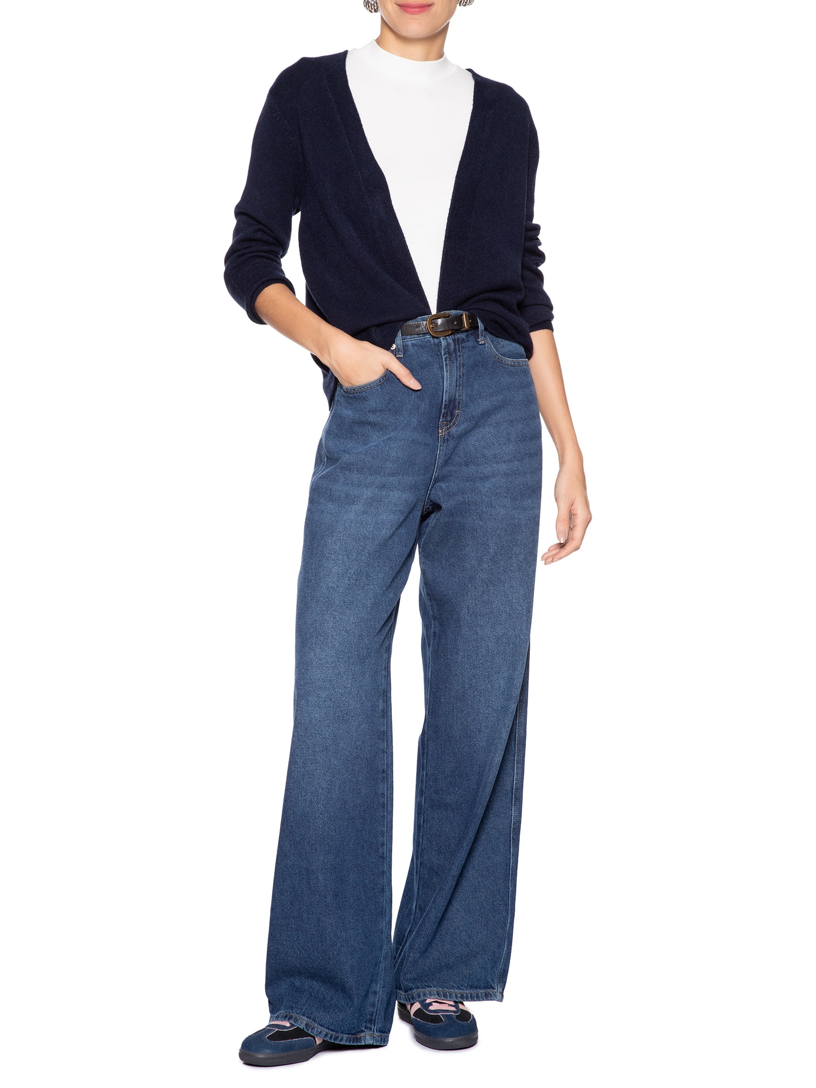 Cardigã Feminino Comfy Em Tricot Azul Basiq