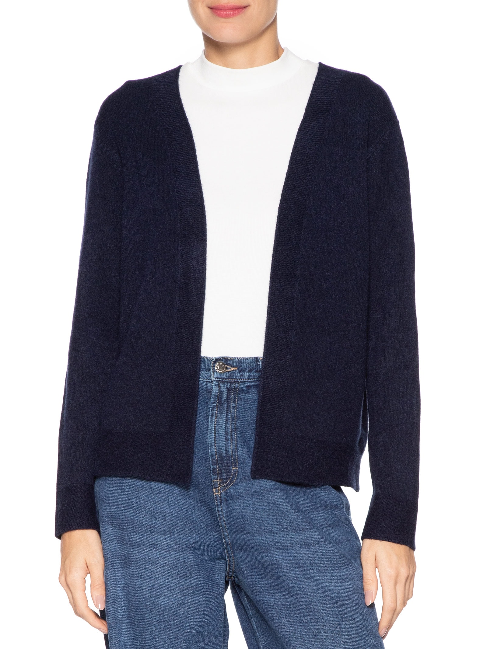 Cardigã Feminino Comfy Em Tricot Azul Basiq