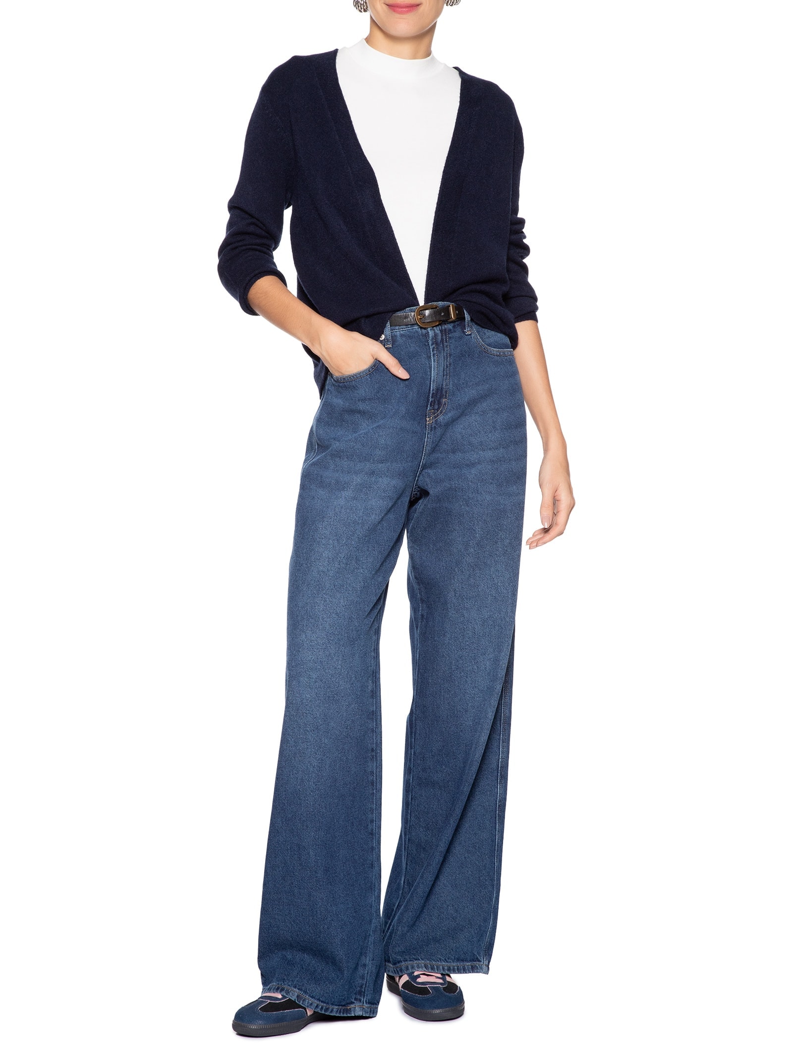 Cardigã Feminino Comfy Em Tricot Azul Basiq