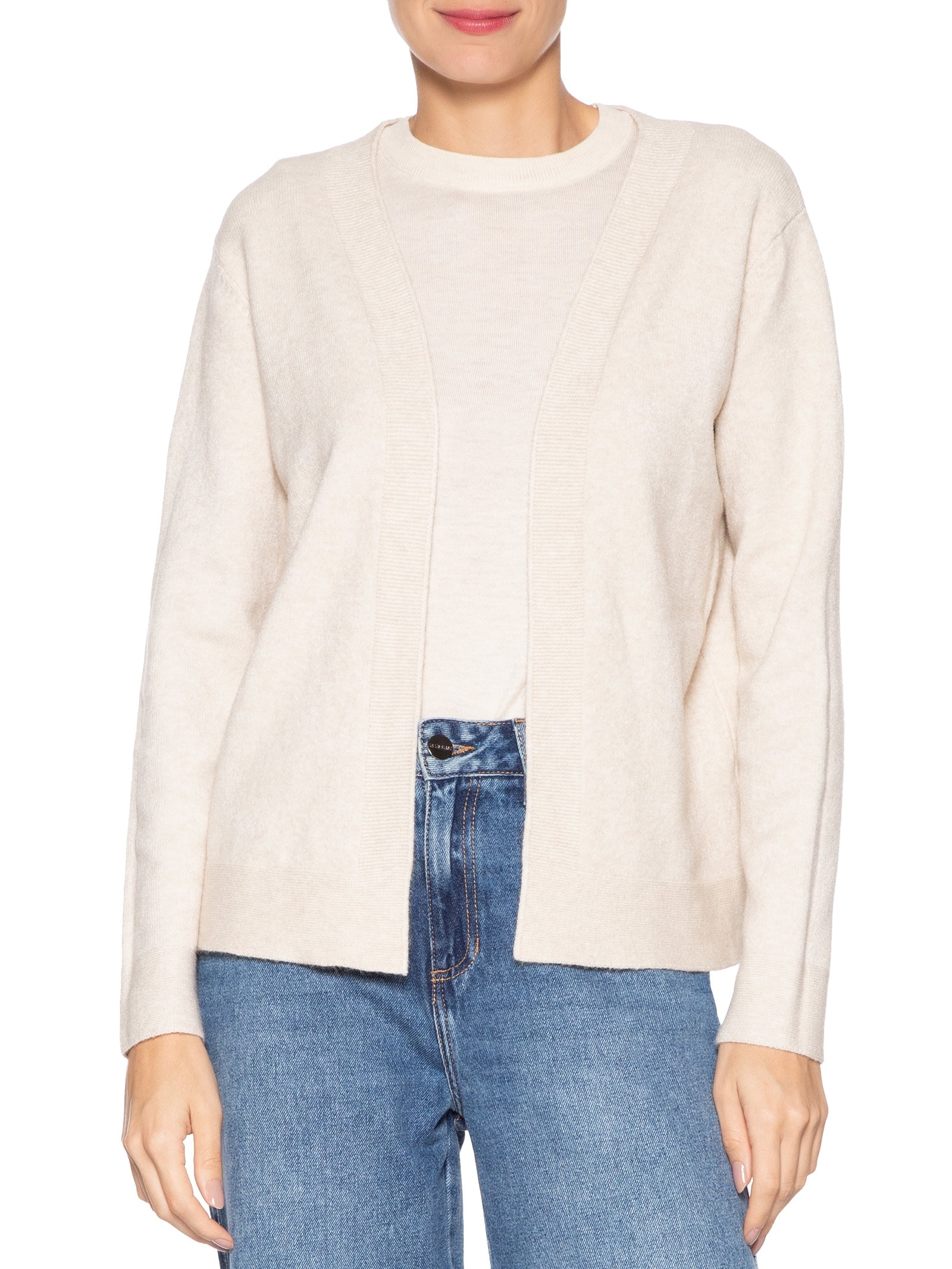 Cardigã Feminino Comfy Em Tricot Bege Basiq