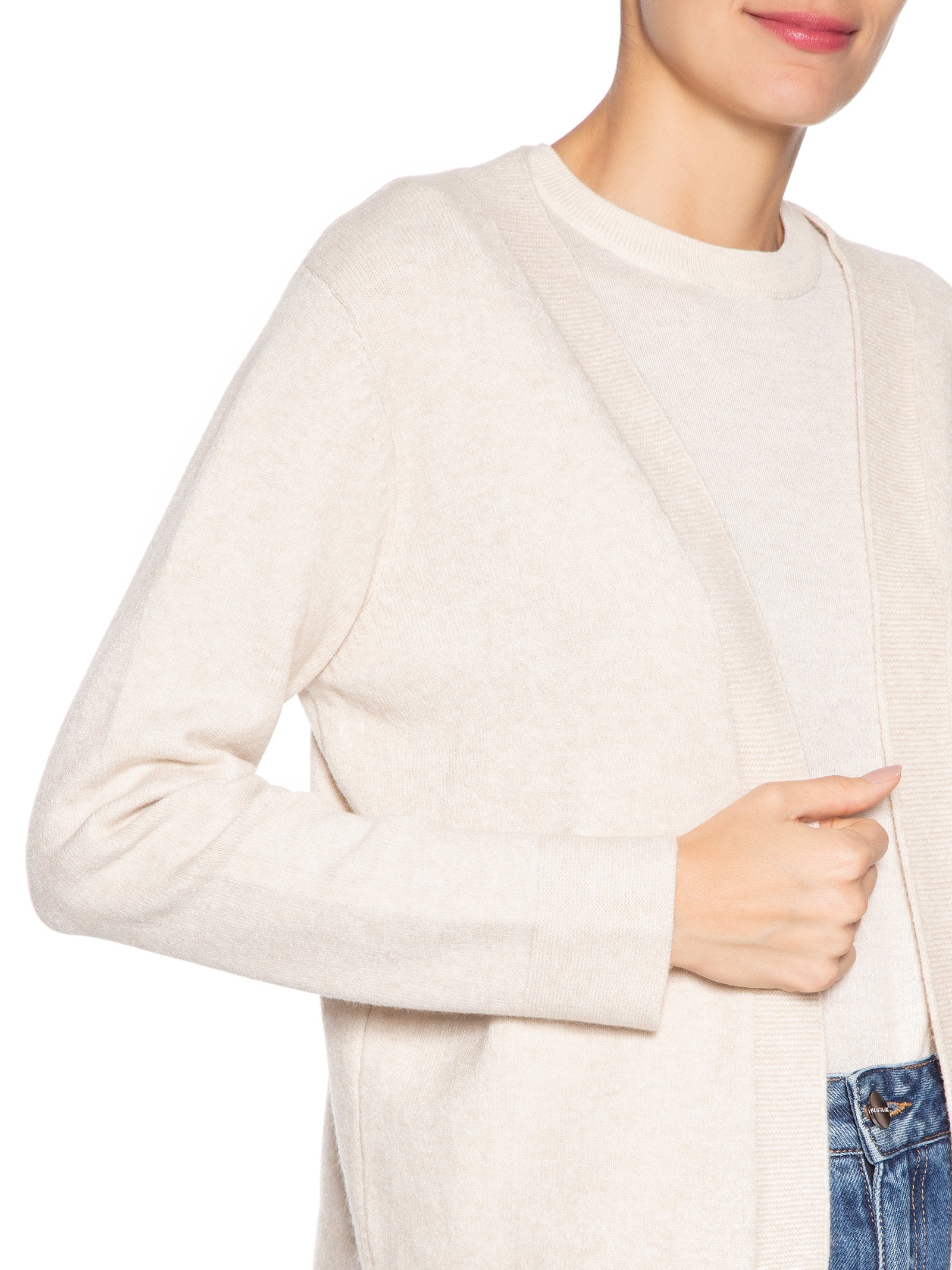 Cardigã Feminino Comfy Em Tricot Bege Basiq