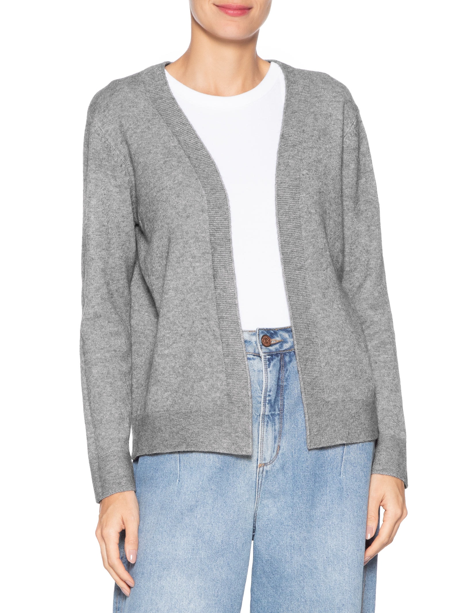 Cardigã Feminino Comfy Em Tricot Cinza Basiq