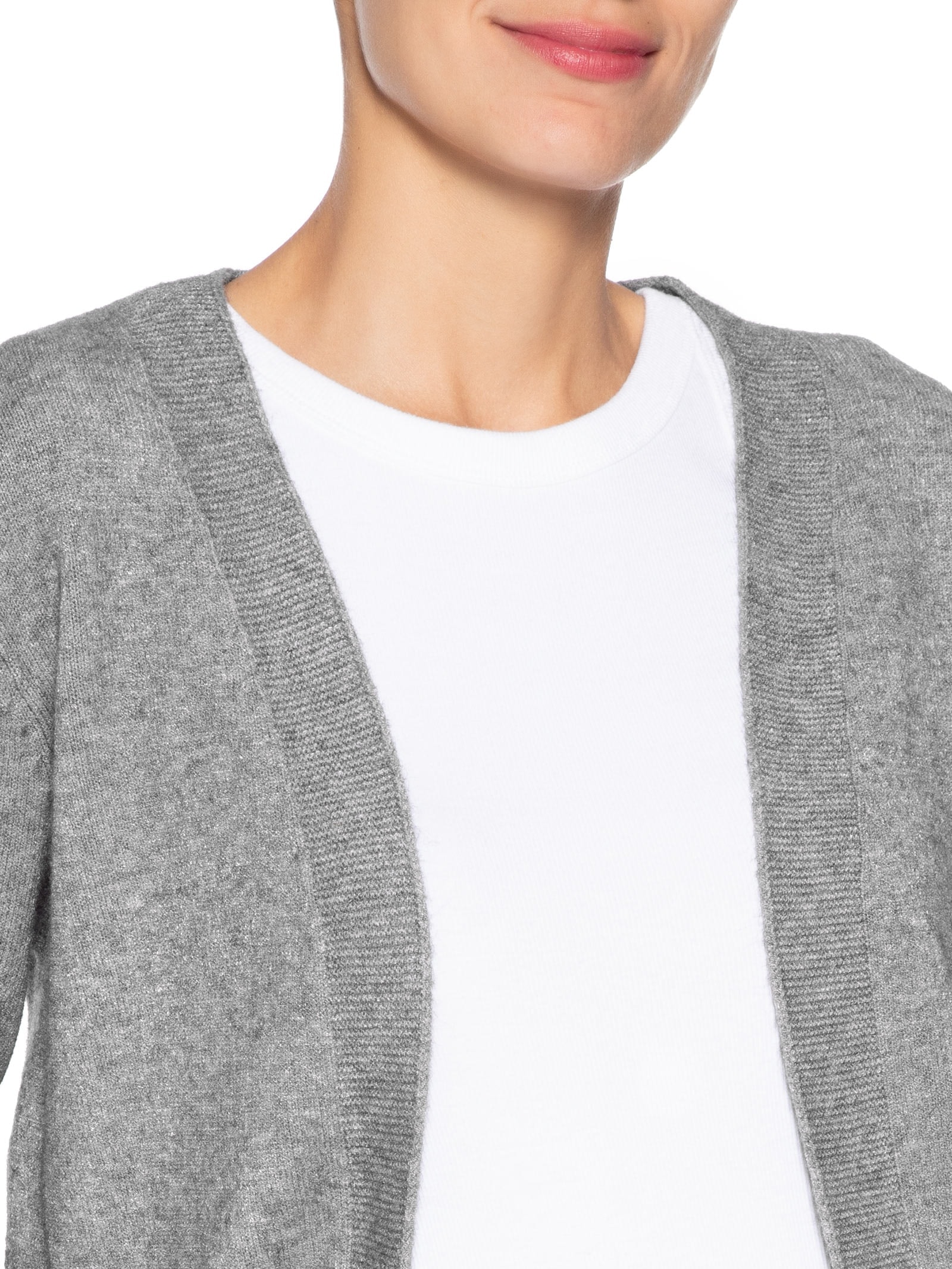 Cardigã Feminino Comfy Em Tricot Cinza Basiq