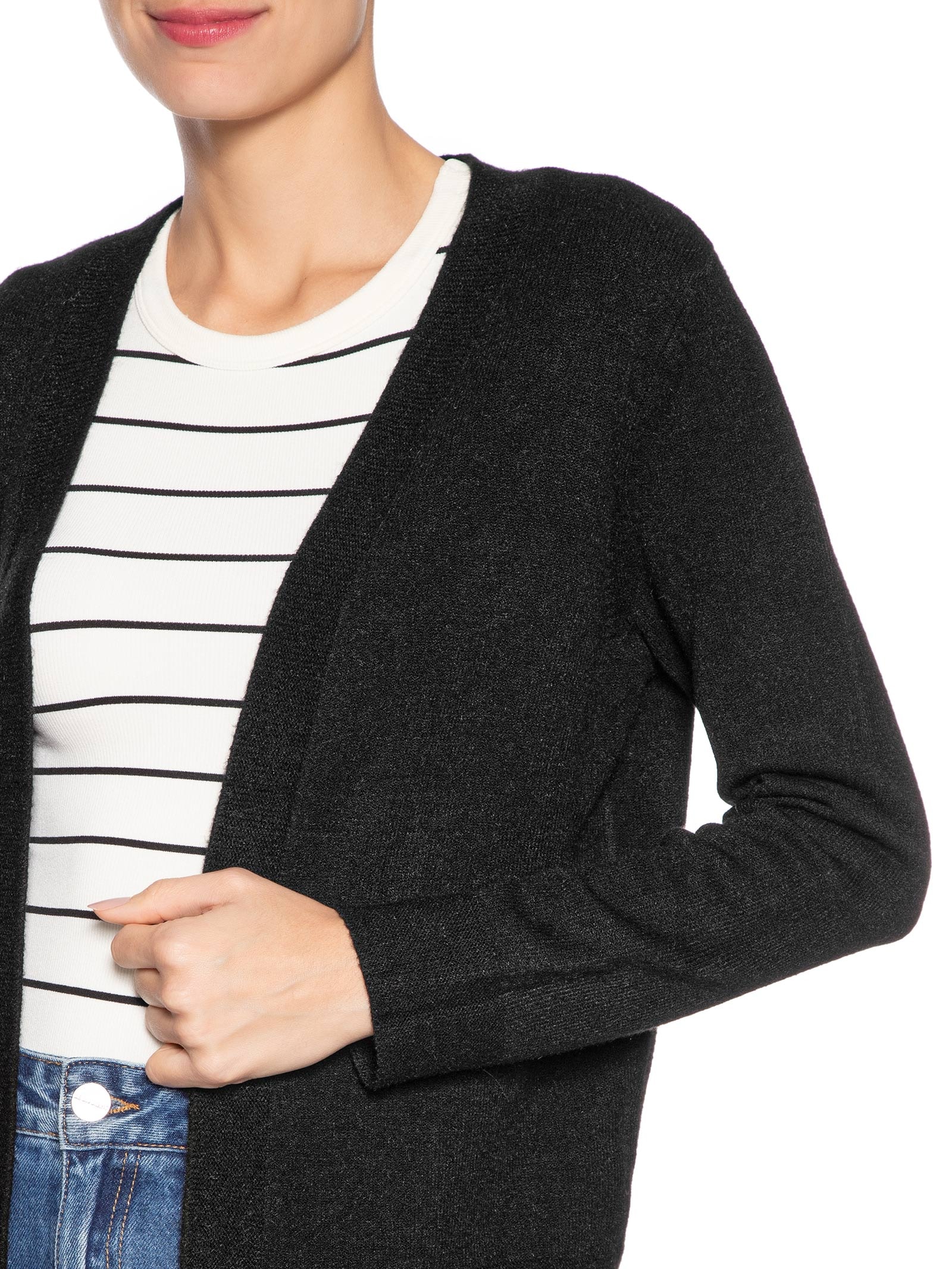 Cardigã Feminino Comfy Em Tricot Preto Basiq