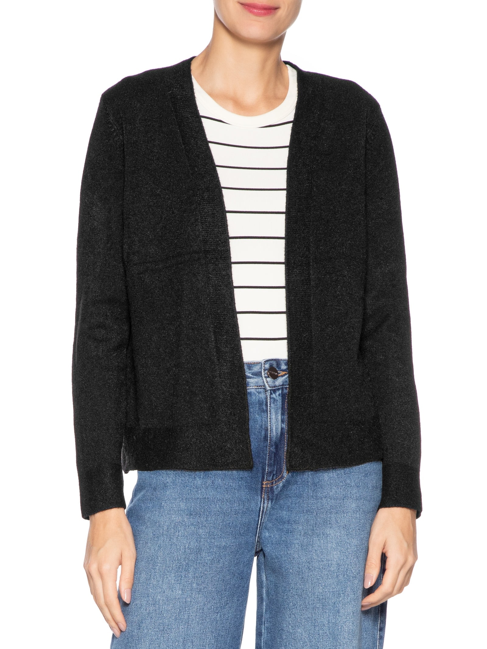 Cardigã Feminino Comfy Em Tricot Preto Basiq