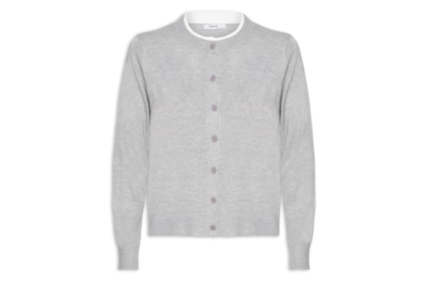 Cardigã Feminino Detalhe Bicolor - Cinza