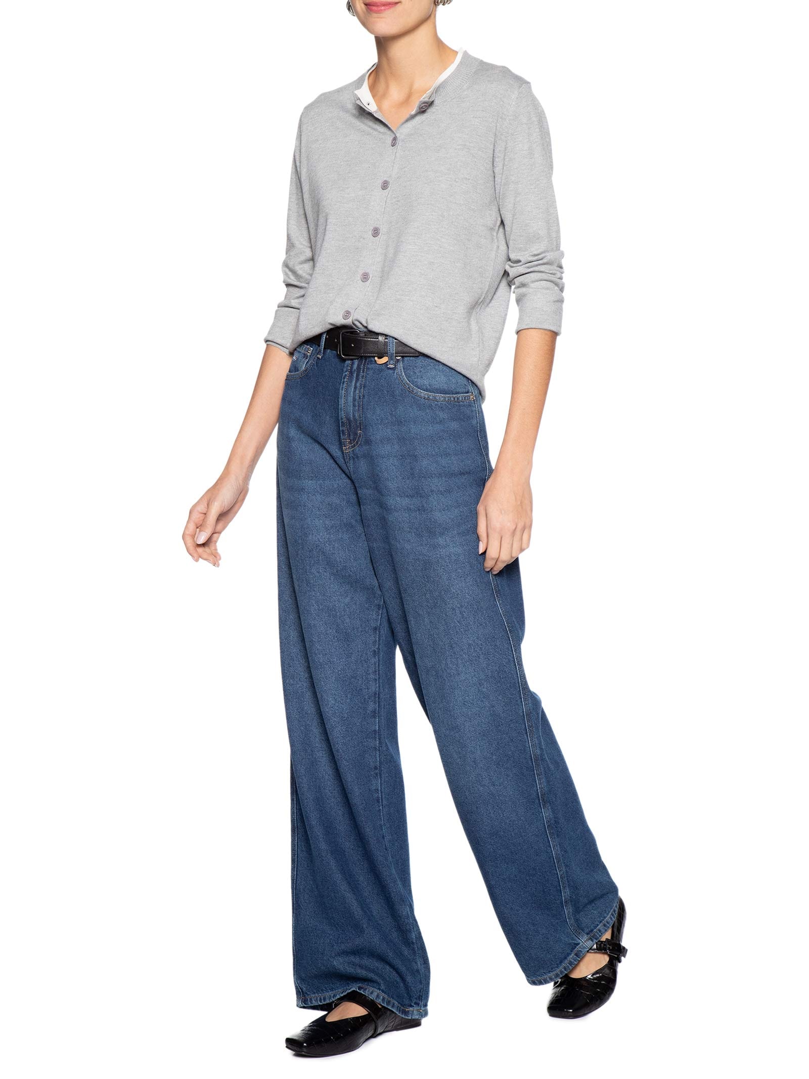 Cardigã Feminino Detalhe Bicolor Cinza Basiq