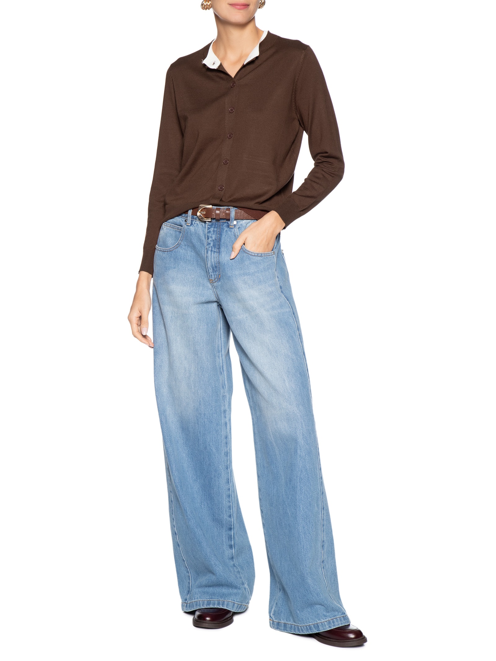 Cardigã Feminino Detalhe Bicolor Marrom Basiq