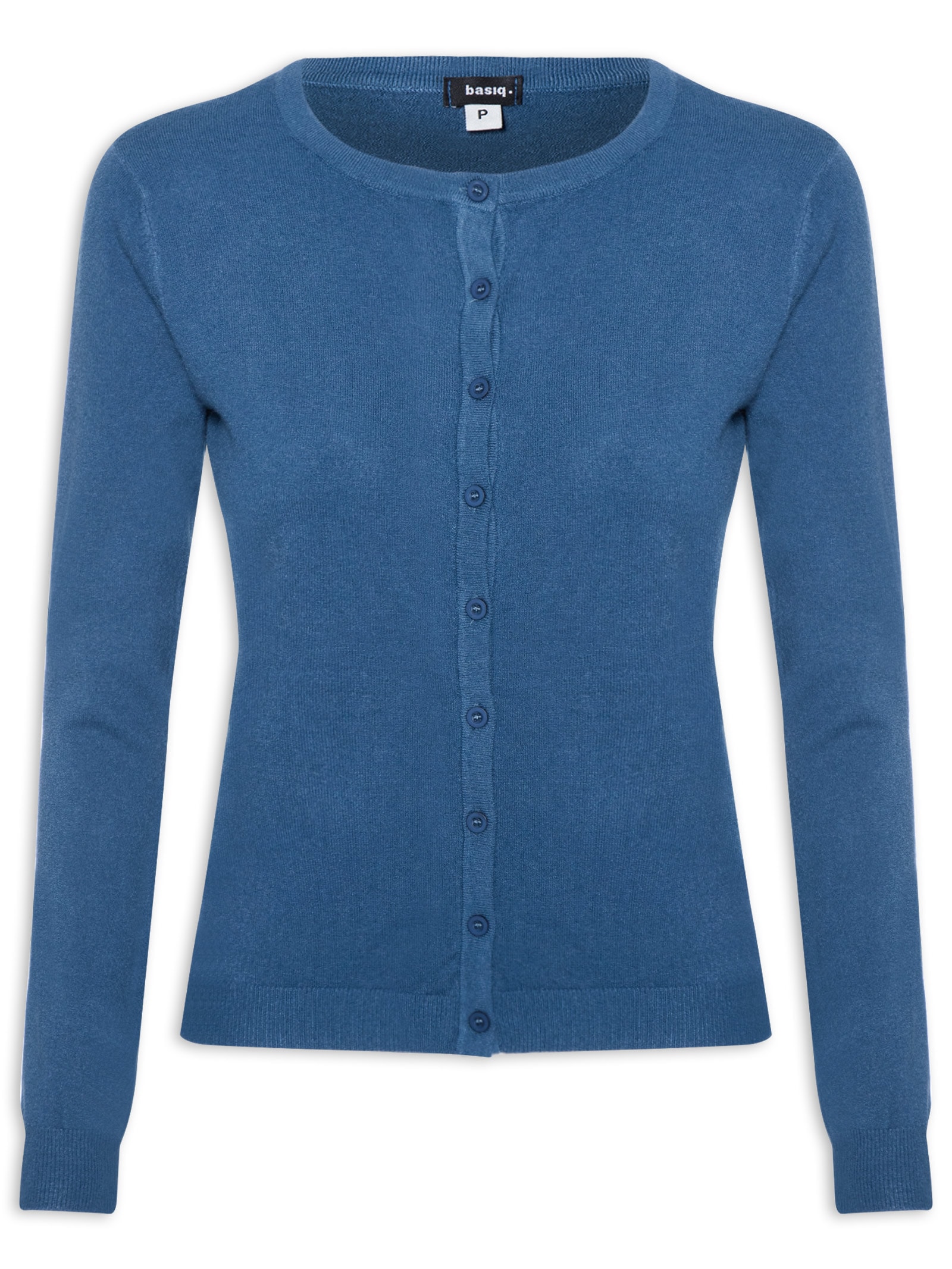 Cardigã Feminino Em Tricot Azul Basiq