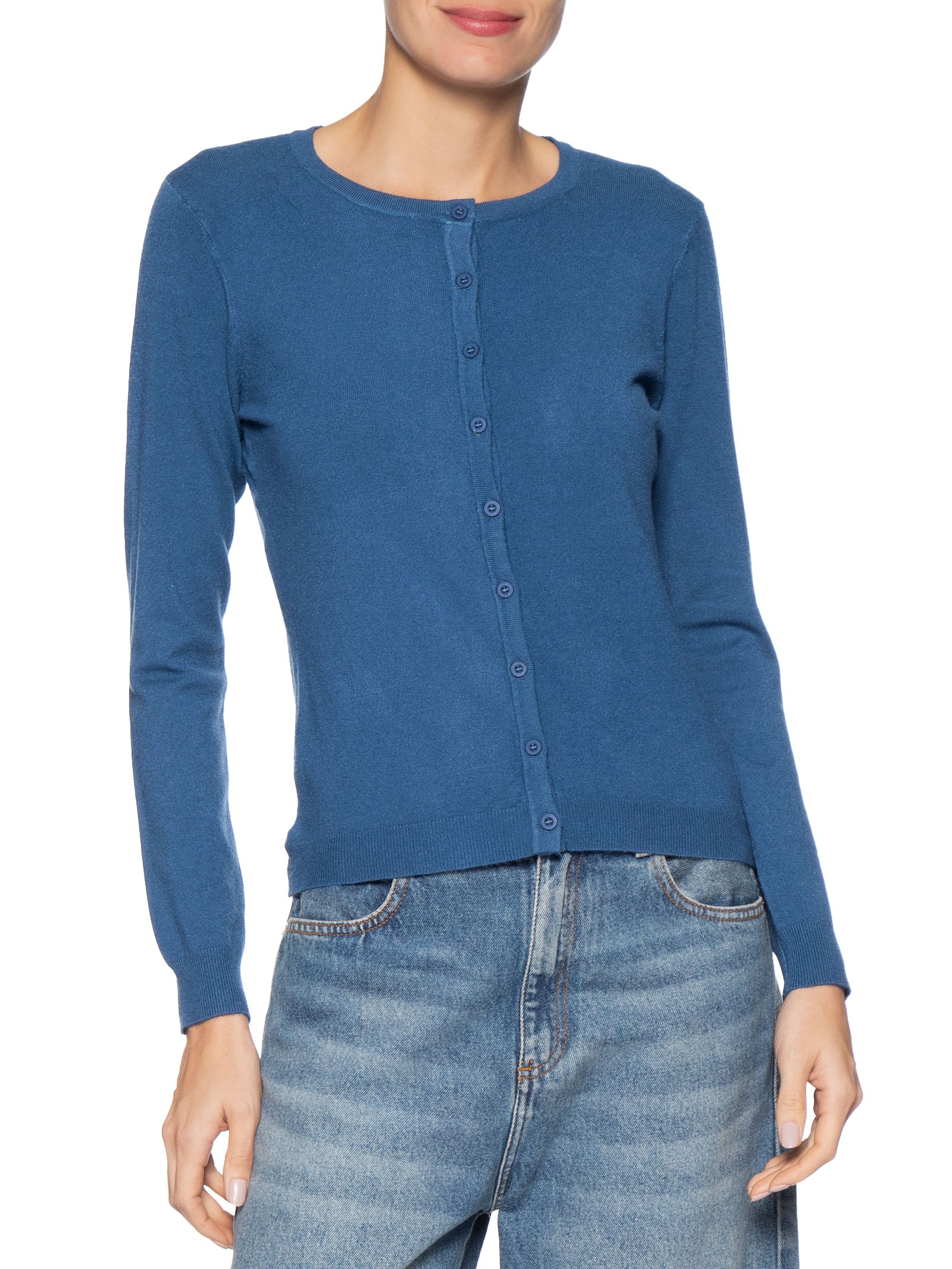 Cardigã Feminino Em Tricot Azul Basiq