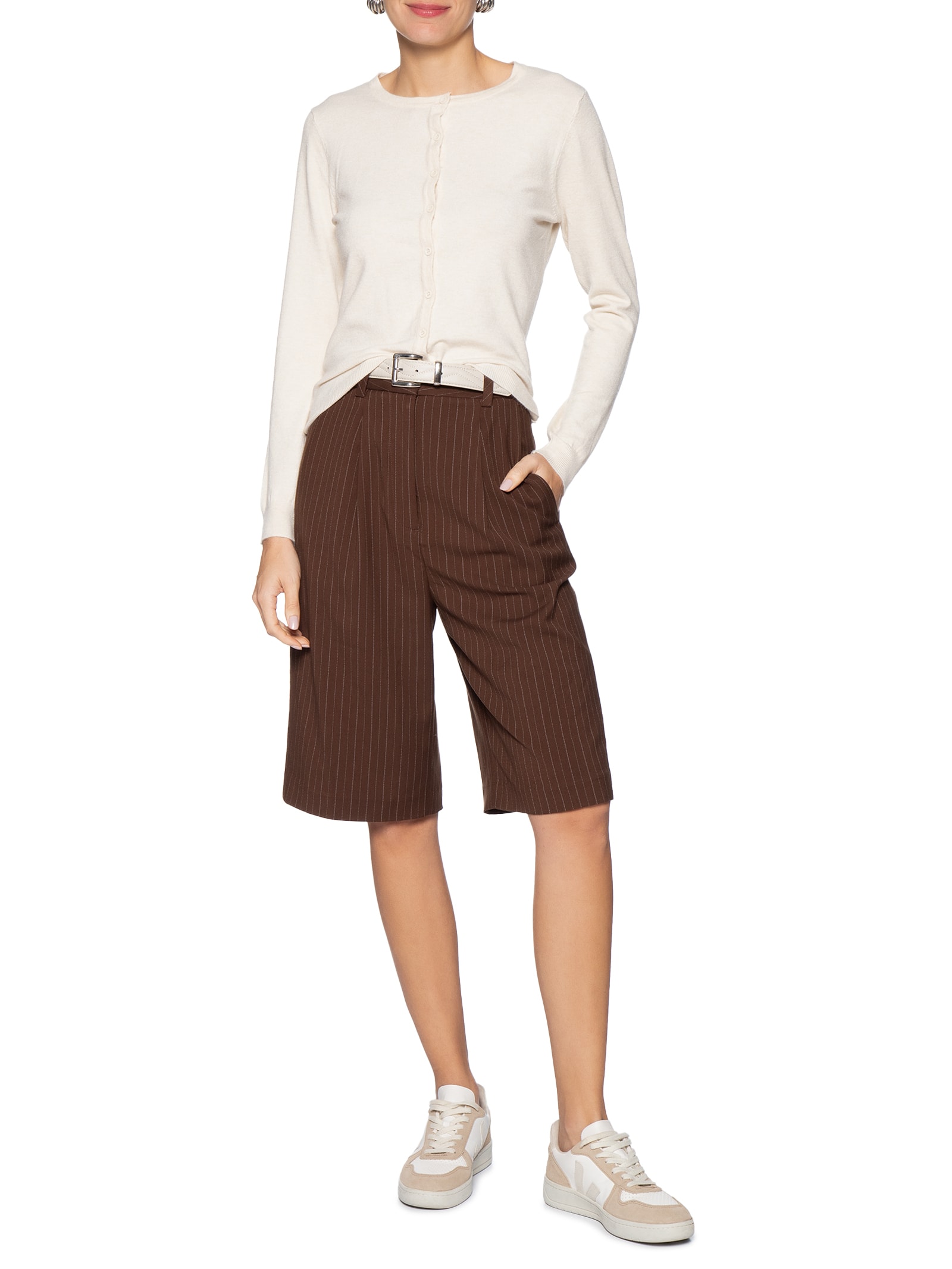 Cardigã Feminino Em Tricot Bege Basiq