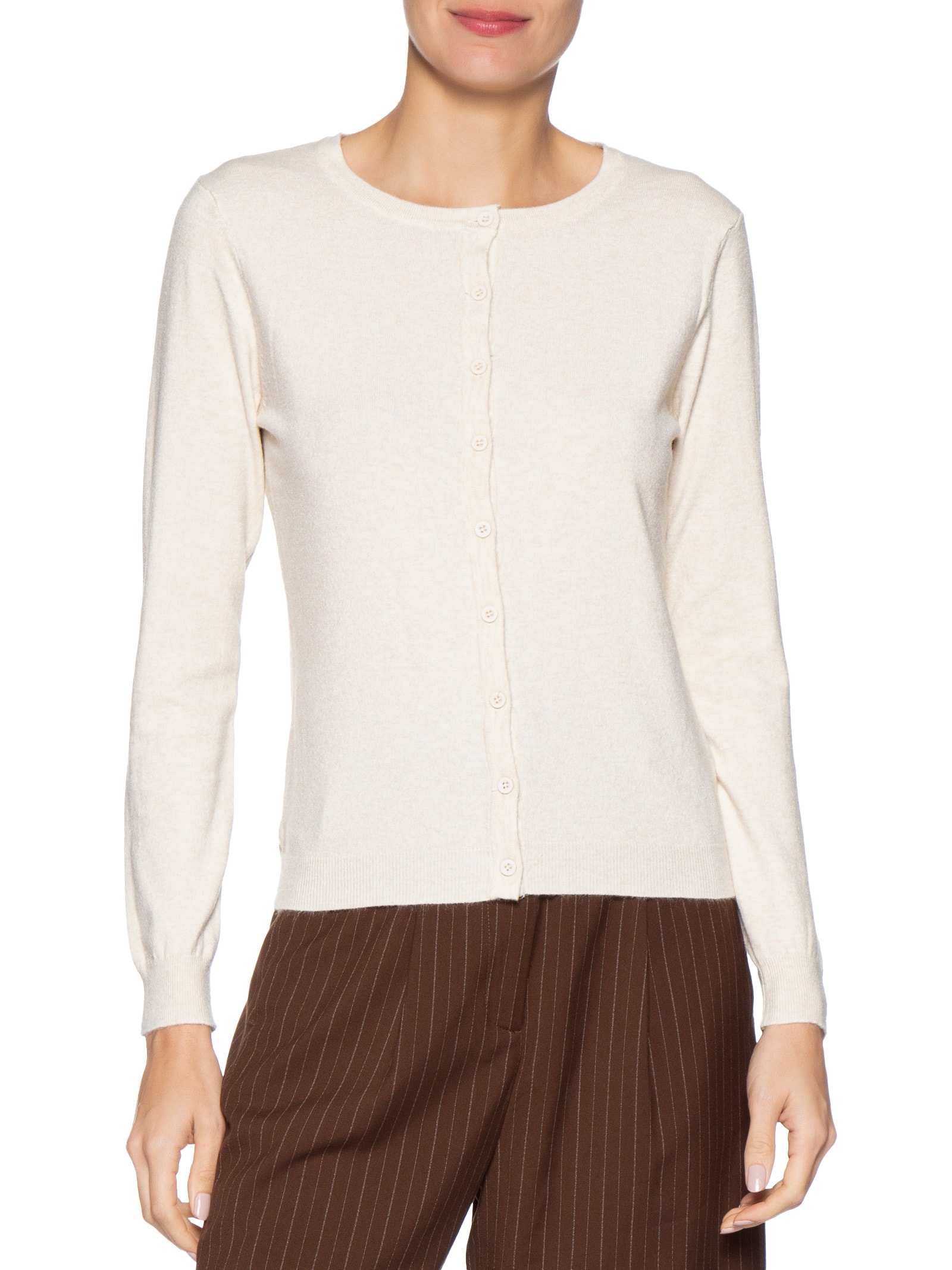 Cardigã Feminino Em Tricot Bege Basiq
