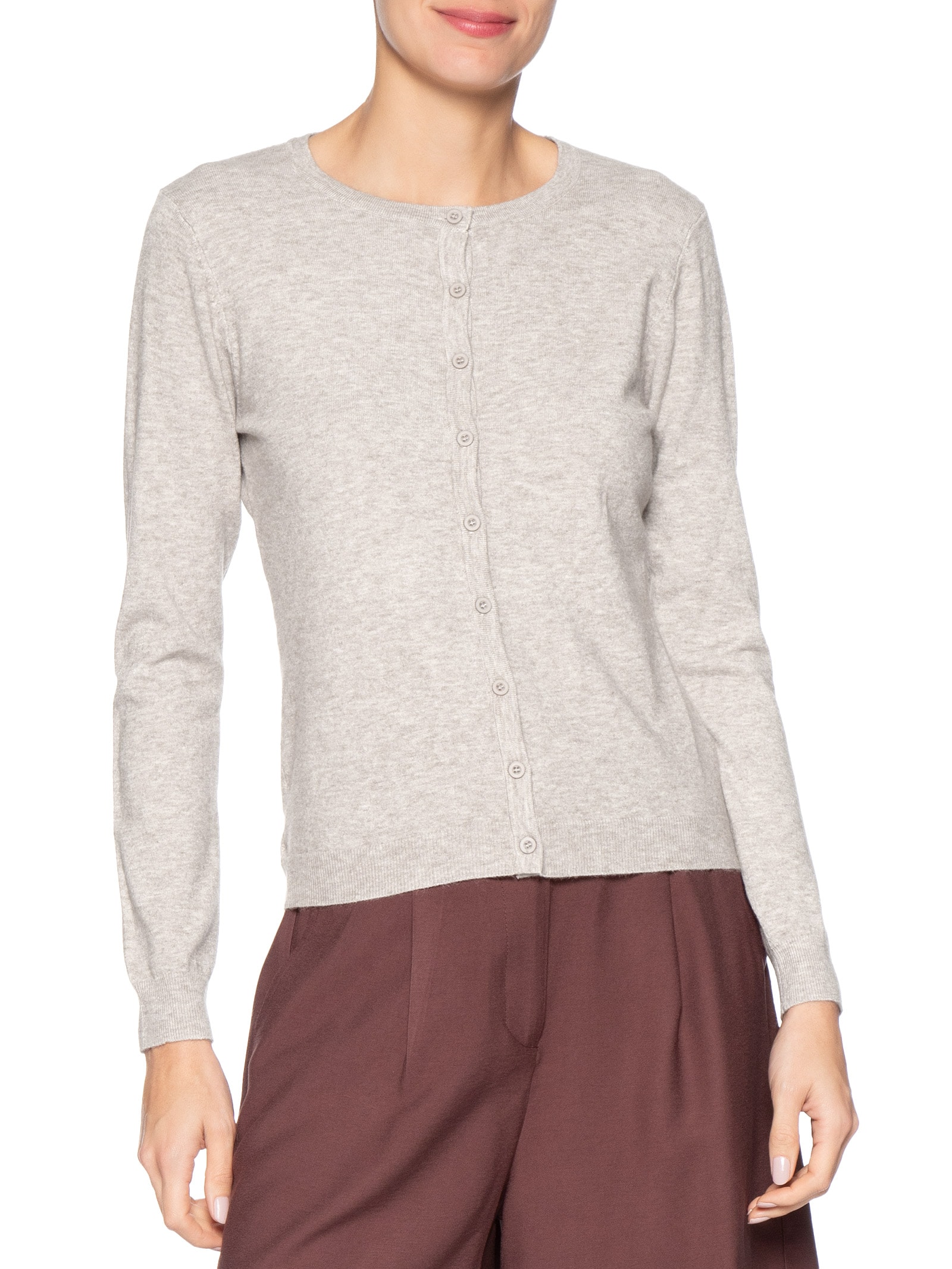 Cardigã Feminino Em Tricot Bege Basiq