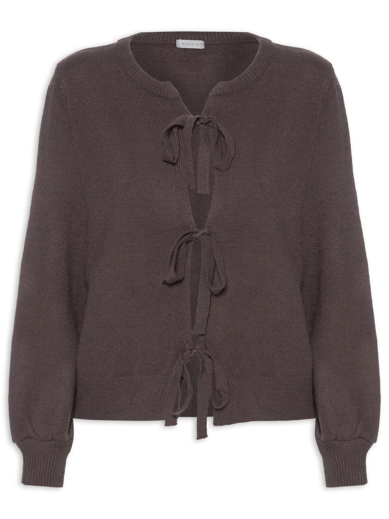 Cardigã Feminino Em Tricot Com Amarração  Marrom Market 33