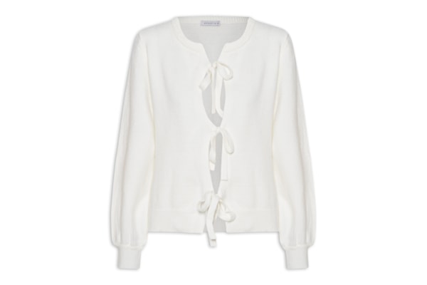 Cardigã Feminino Em Tricot Com Amarração  - Off White