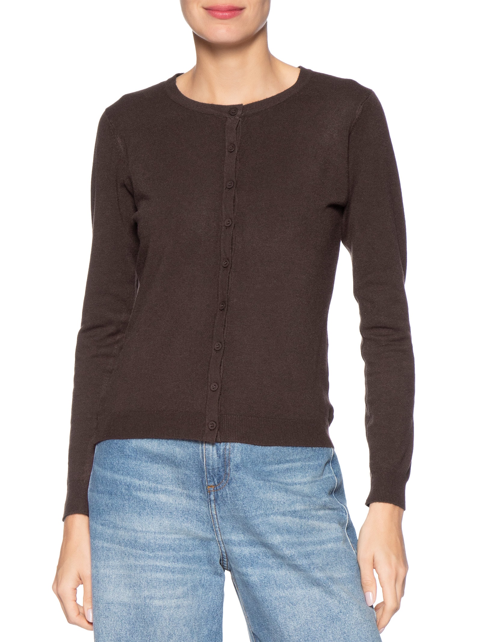 Cardigã Feminino Em Tricot Marrom Basiq