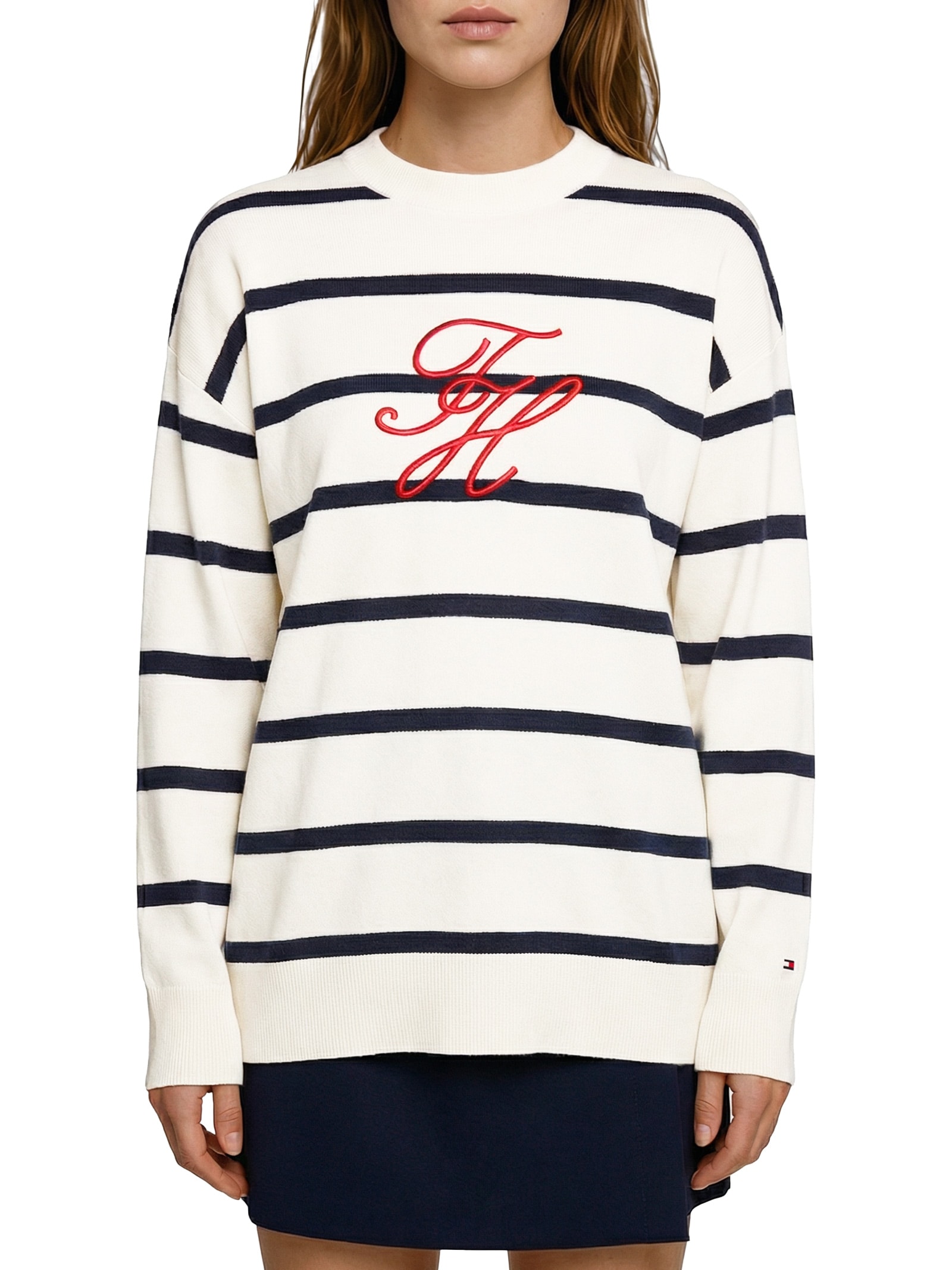 Cardigã Feminino Full Needle Graphic Branco Tommy Hilfiger
