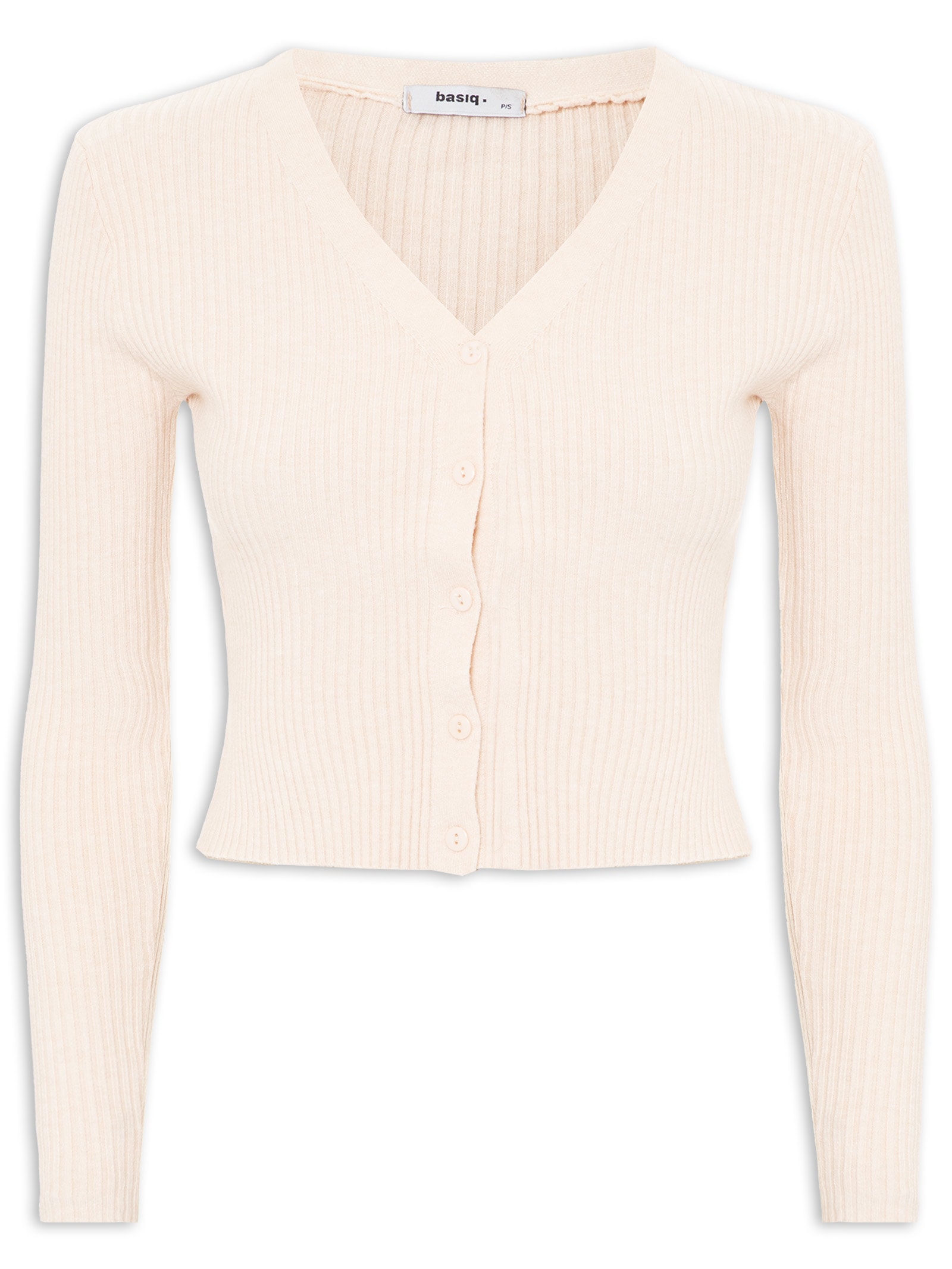 Cardigã Feminino Gola V Bege Basiq